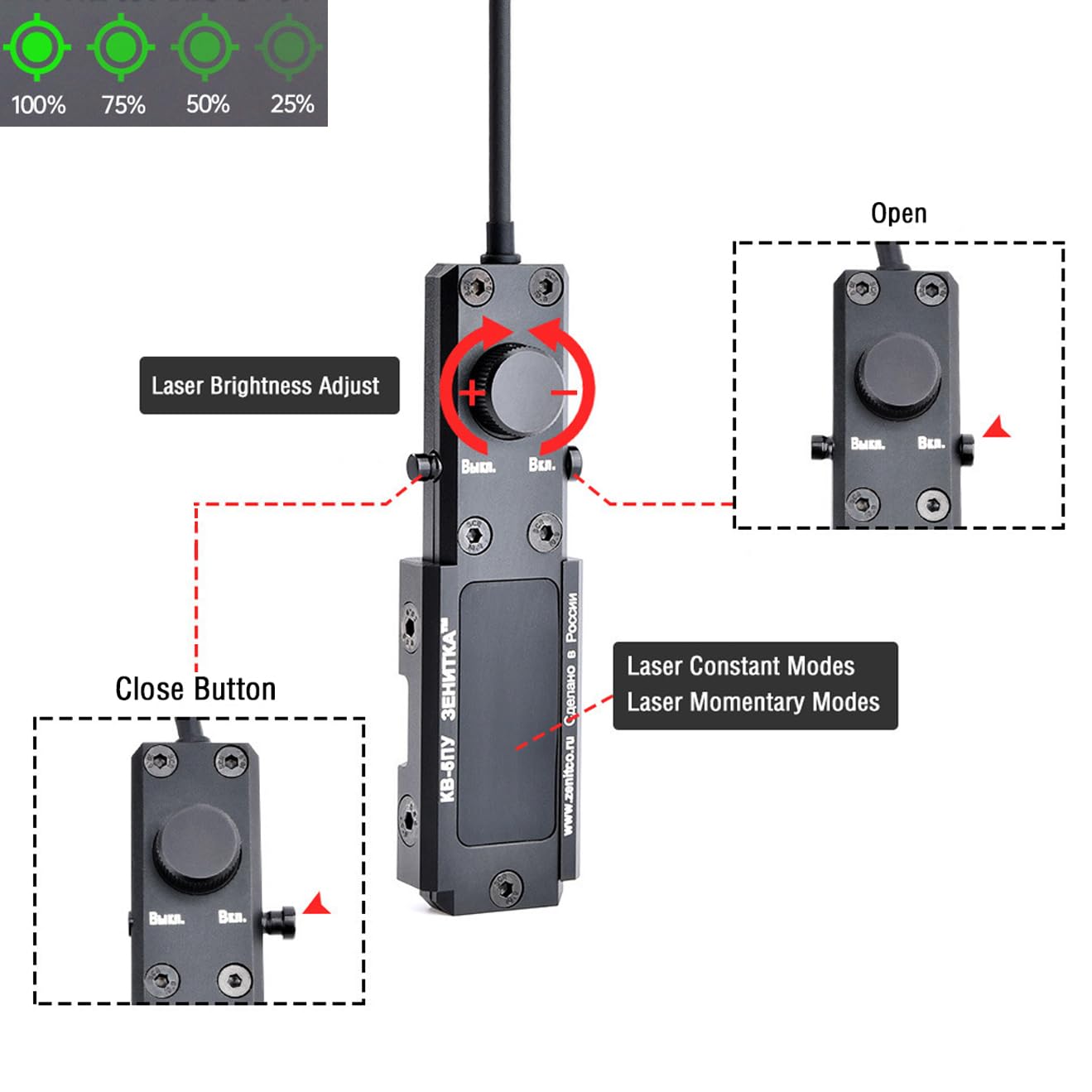 PT-4 Metal Box Laser Sight with IR & Red/Green/Blue Laser | 4-Level Brightness Adjustment | Pressure Switch Included | Fits 20mm Picatinny Rail | Perfect for Tactical Shooting, Hunting & Airsoft