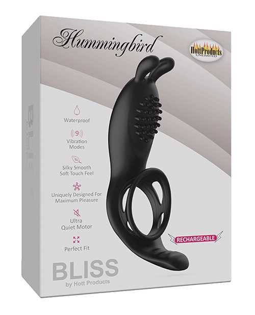 Bliss Hummingbird Vibrating Cock Ring - Black | Pleasure Ring for Couples & Solo Play | Enhances Sensation & Prolongs Intimacy | Perfect for Date Nights & Spicing Up Your Relationship