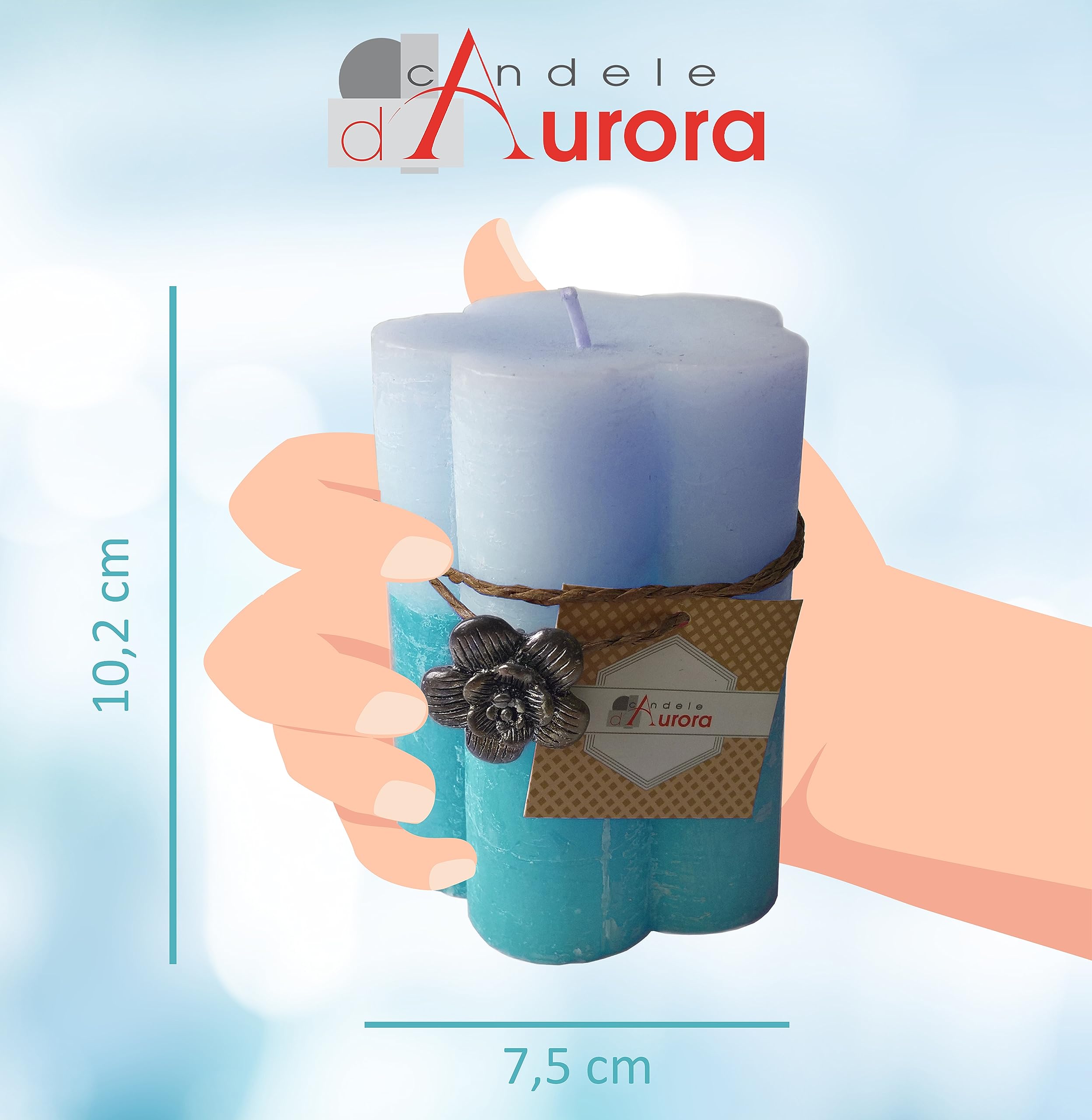 Aurora Janet Cero Flower Shaped Blue Wax Candle - 7.5 x 7.5 x 10.2 cm - Perfect for Home Decor, Romantic Dinners & Relaxation