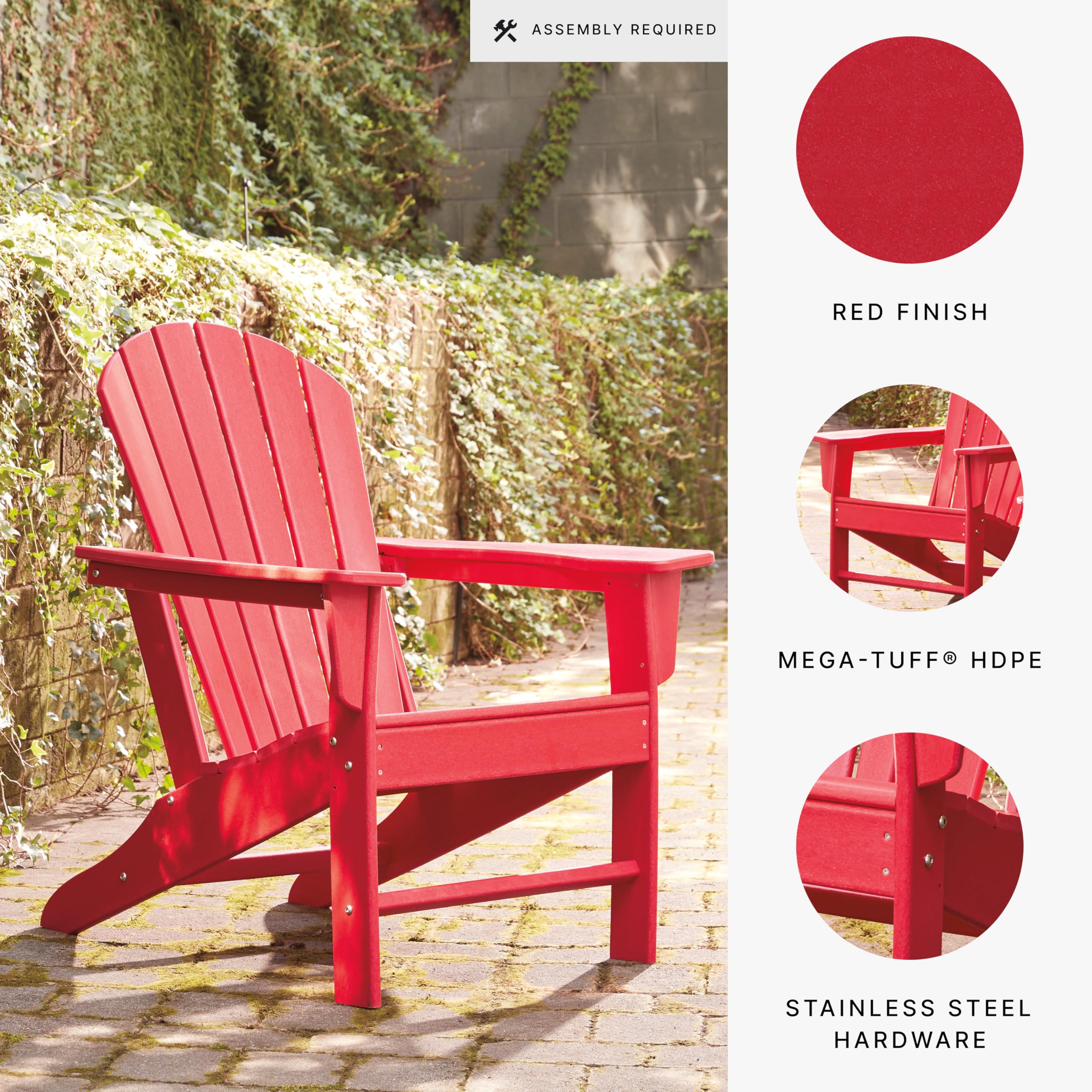 Signature Design by Ashley Sundown Treasure Outdoor Patio HDPE Weather-Resistant Adirondack Chair in Red - Perfect for Backyard, Garden & Poolside Relaxation