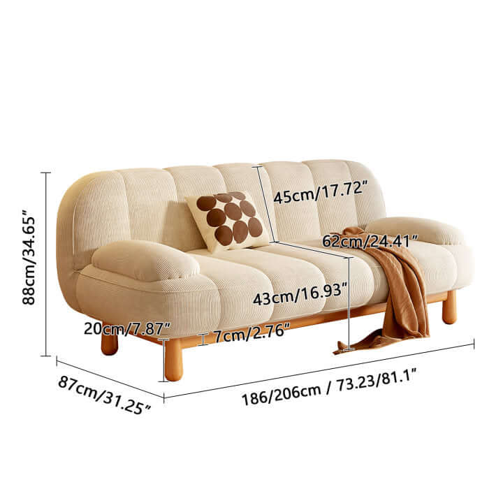 Modern Japandi Loveseat Folding Sofa Bed - Cream White & Green Corduroy Fabric - Space Saving Convertible Sleeper for Small Apartments, Guest Rooms & Home Offices
