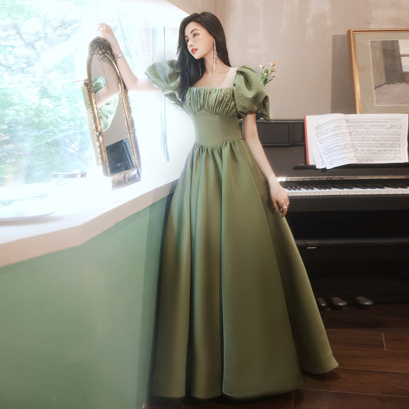 Elegant Green Satin A-Line Prom Dress for Women - Cute Formal Party Gown 697 - Perfect for Homecoming, Prom Night & Special Occasions