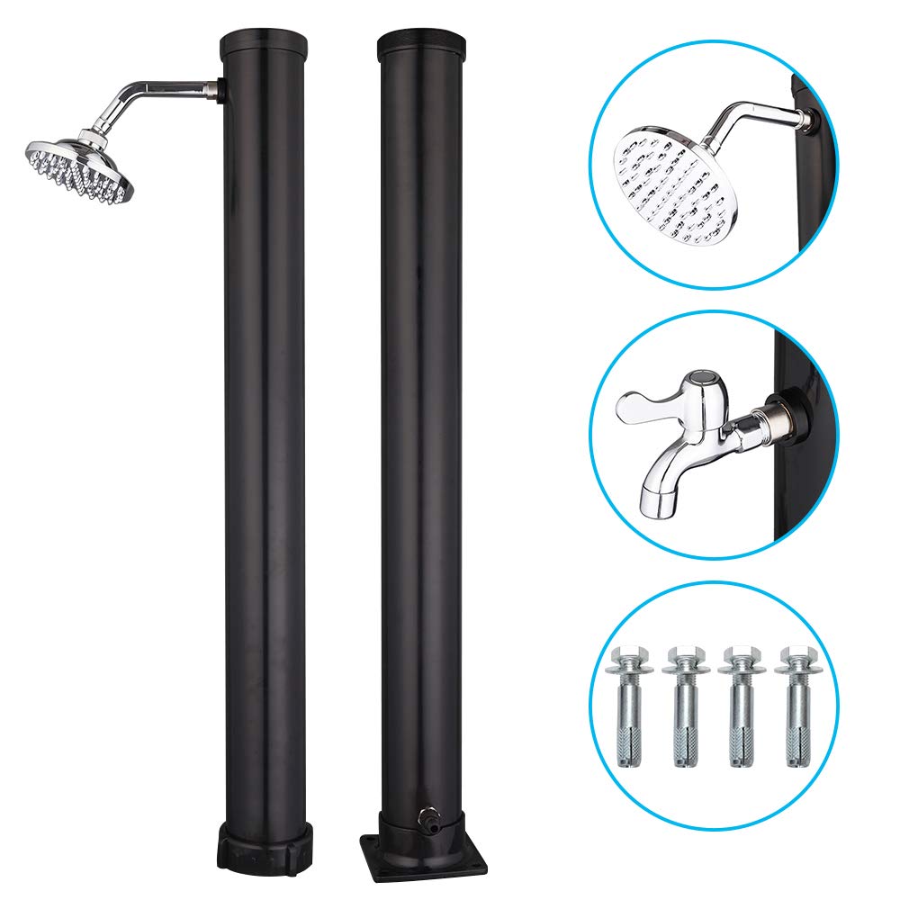 VINGLI 7.2Ft 5.5 Gallon Solar Outdoor Shower with Shower Head & Foot Tap - Portable Camping, Beach, Poolside, Backyard, Garden, RV Use - Black