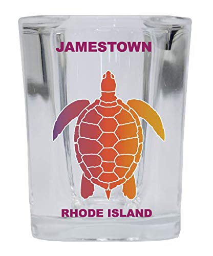 Jamestown Rhode Island Souvenir Square Shot Glass with Rainbow Turtle Design - Perfect for Beach Parties, Gifts & Coastal Home Decor