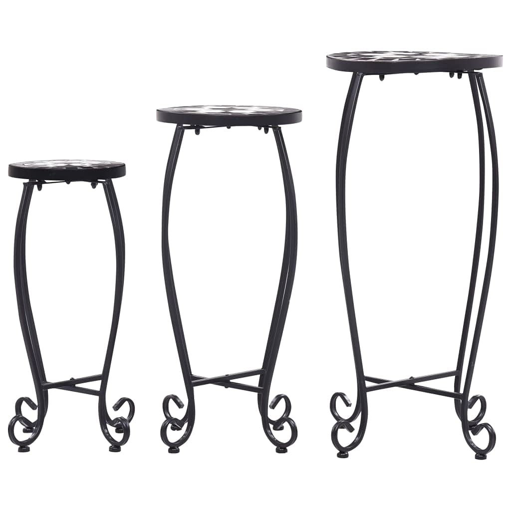 Black and White Mosaic Ceramic Side Table Set of 3 - Outdoor Patio Garden Balcony Furniture with Decorative Mosaic Tile Top - Perfect for Coffee Table, Accent Table, or Office Decor