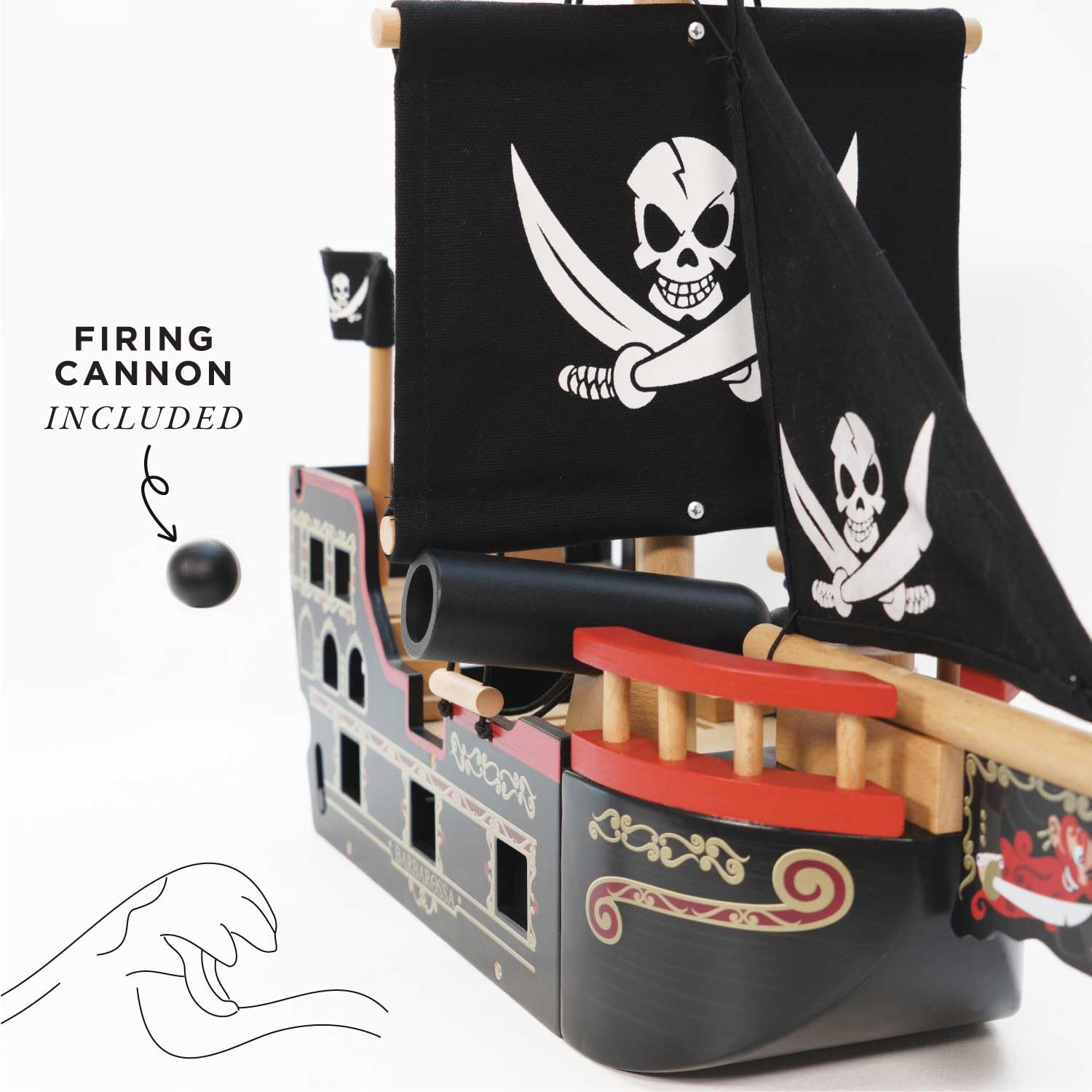 Le Toy Van Barbarossa Pirate Ship Set - Premium Wooden Toy for Kids Ages 3+ | Imaginative Play, Gift for Boys & Girls, Preschool Learning Activity