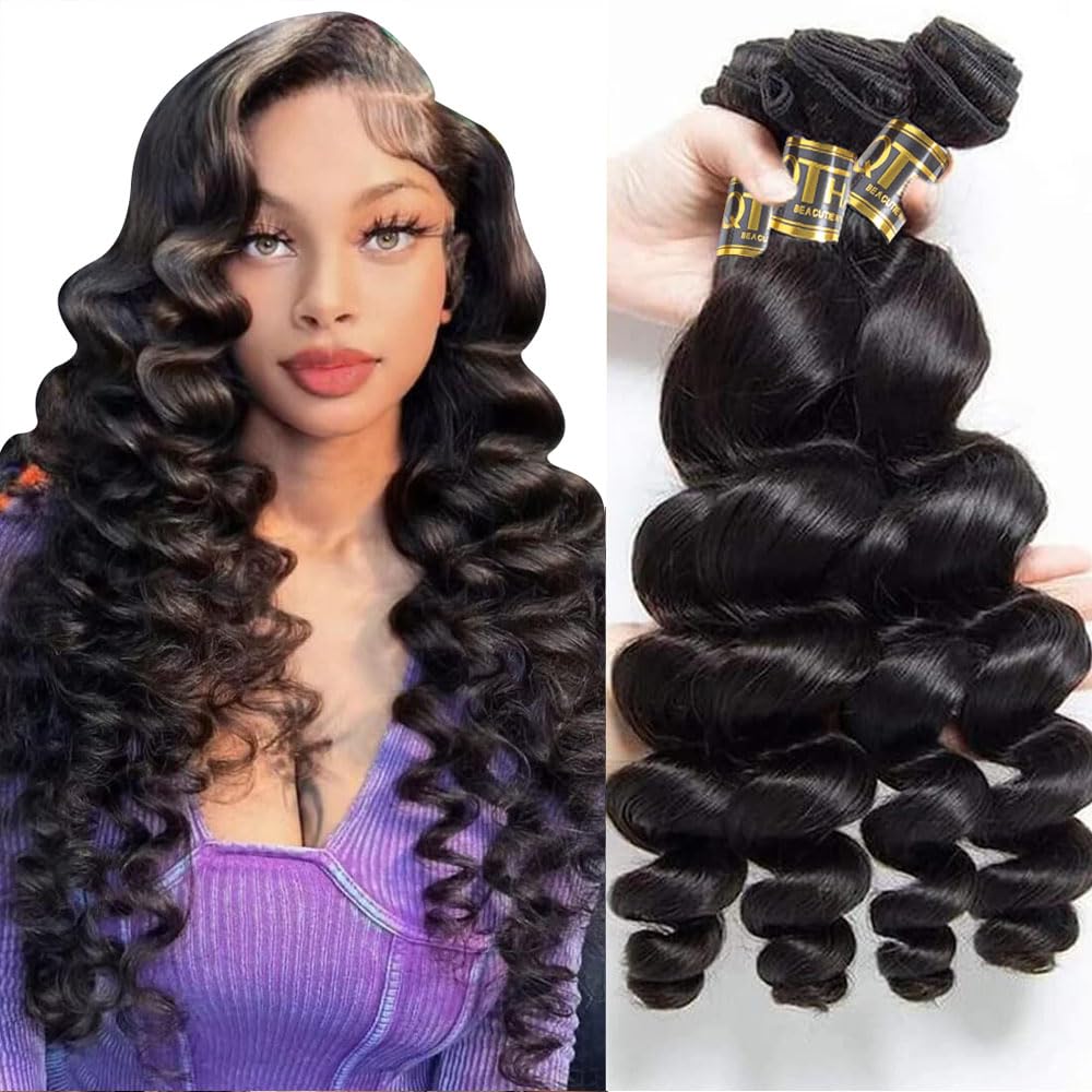 QTHAIR 14A Grade Brazilian Loose Wave Hair Bundles 26 28 30 Inch 100% Virgin Human Hair Extensions - 300g Pack Natural Color for Long Hair Weave | Perfect for Daily Styling, Parties & Special Occasions