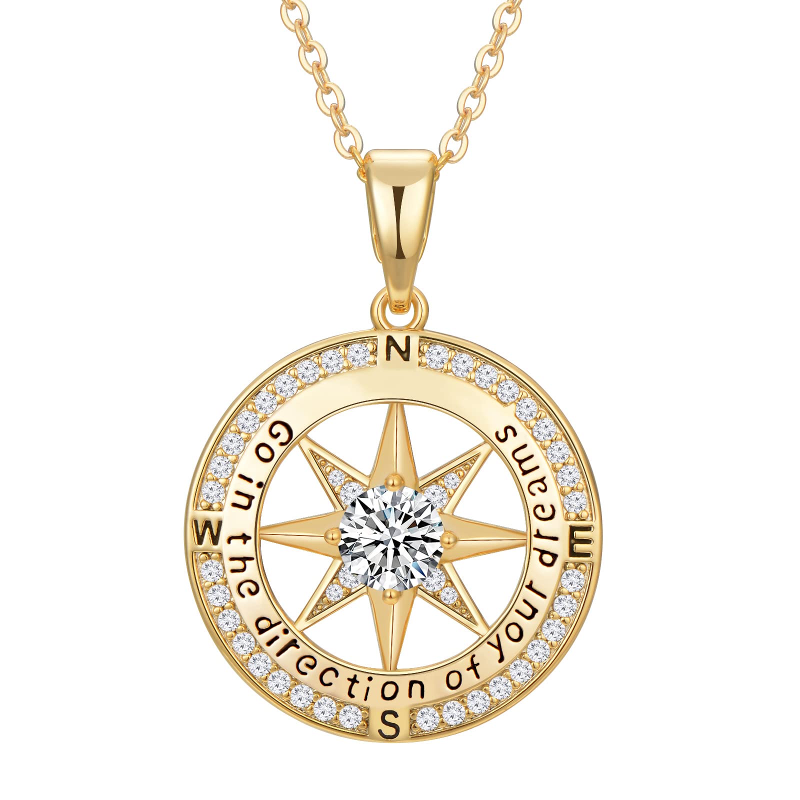 Inspirational Graduation Compass Necklace for Women - 18K Gold Filled 925 Sterling Silver Jewelry Gift for High School & College Graduates - Perfect Graduation Gift for Her, Friends & Daughters - Ideal for Commencement Ceremonies, Graduation Parties & Celebratory Occasions