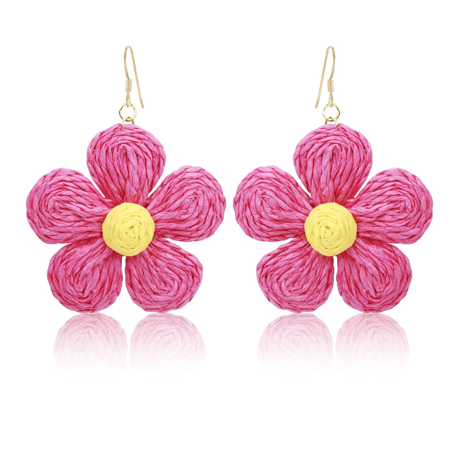 Handmade Raffia Flower Stud Earrings for Women - Colorful Boho Statement Jewelry - Perfect for Summer, Beach, and Festival Outfits