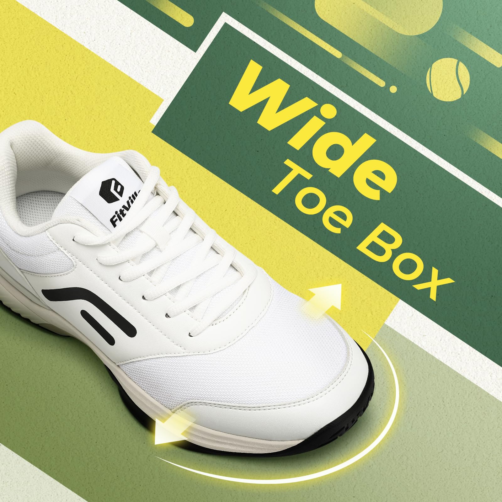 FitVille Men's Extra Wide Tennis Shoes - Pickleball, Racquetball & Squash Court Shoes with Arch Support - Perfect for All Court Sports & Active Lifestyle