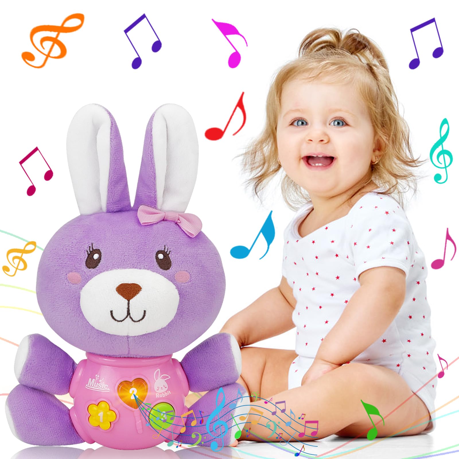 Easter Bunny Stuffed Animal Plush Toy - Musical Baby Toy for Boys & Girls Ages 0-12 Months | Soft Easter Gift for Infants & Nursery Decor | Perfect for Easter Basket Stuffers, Baby Showers & Nursery Decorations