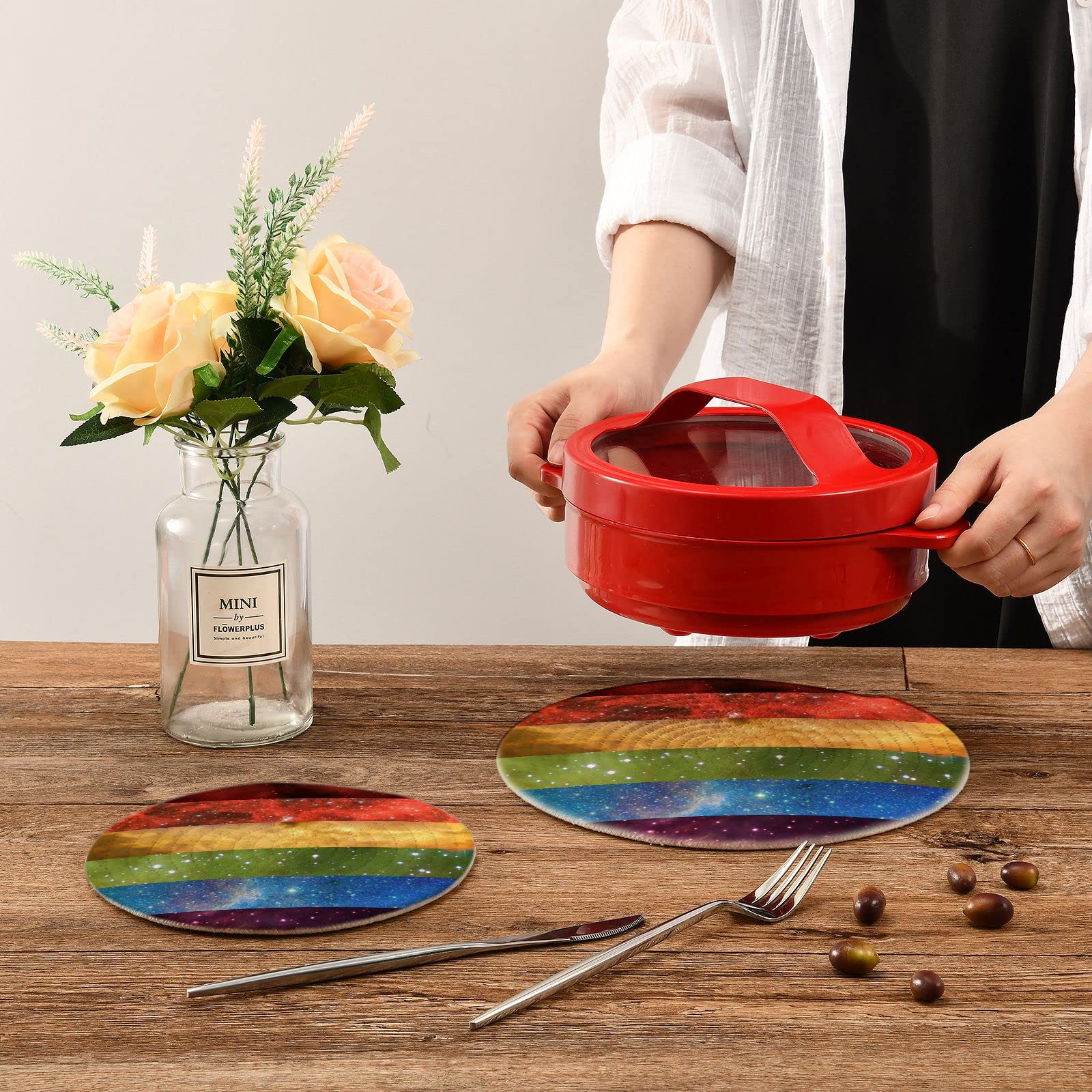 Gay Pride Pot Holders Set of 2 - Heat Resistant Cotton Round Trivets for Kitchen, Hot Pads for Hot Dishes, Teapots, and Baking Essentials - Perfect for LGBTQ+ Pride Celebrations and Everyday Cooking