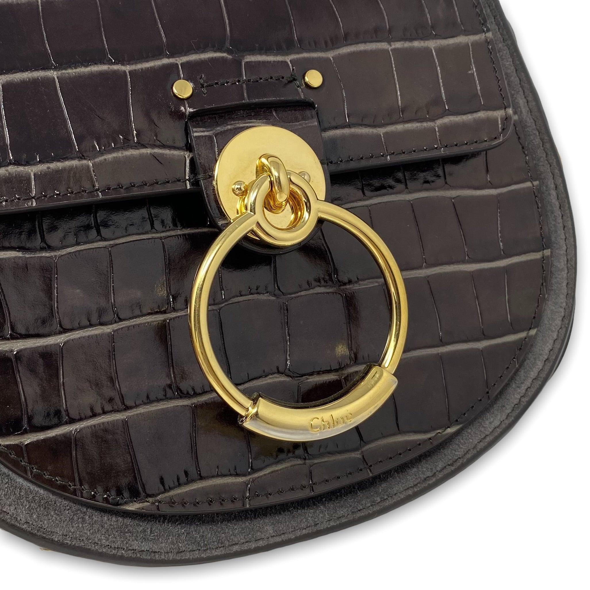 Chloé Small Tess Bag in Chocolate Croc Leather - Luxury Crossbody Purse for Women, Perfect for Date Night & Evening Events