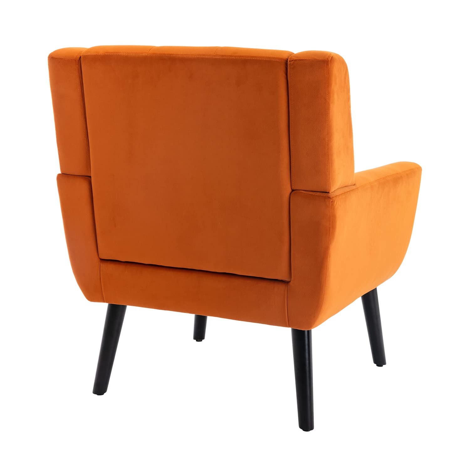 Luxury Velvet Accent Chair - Ergonomic Tufted Upholstered Armchair with Padded Cushions & Solid Wood Legs for Living Room, Bedroom - Orange Comfort Sofa for Reading Nook, Home Office, Lounge Areas