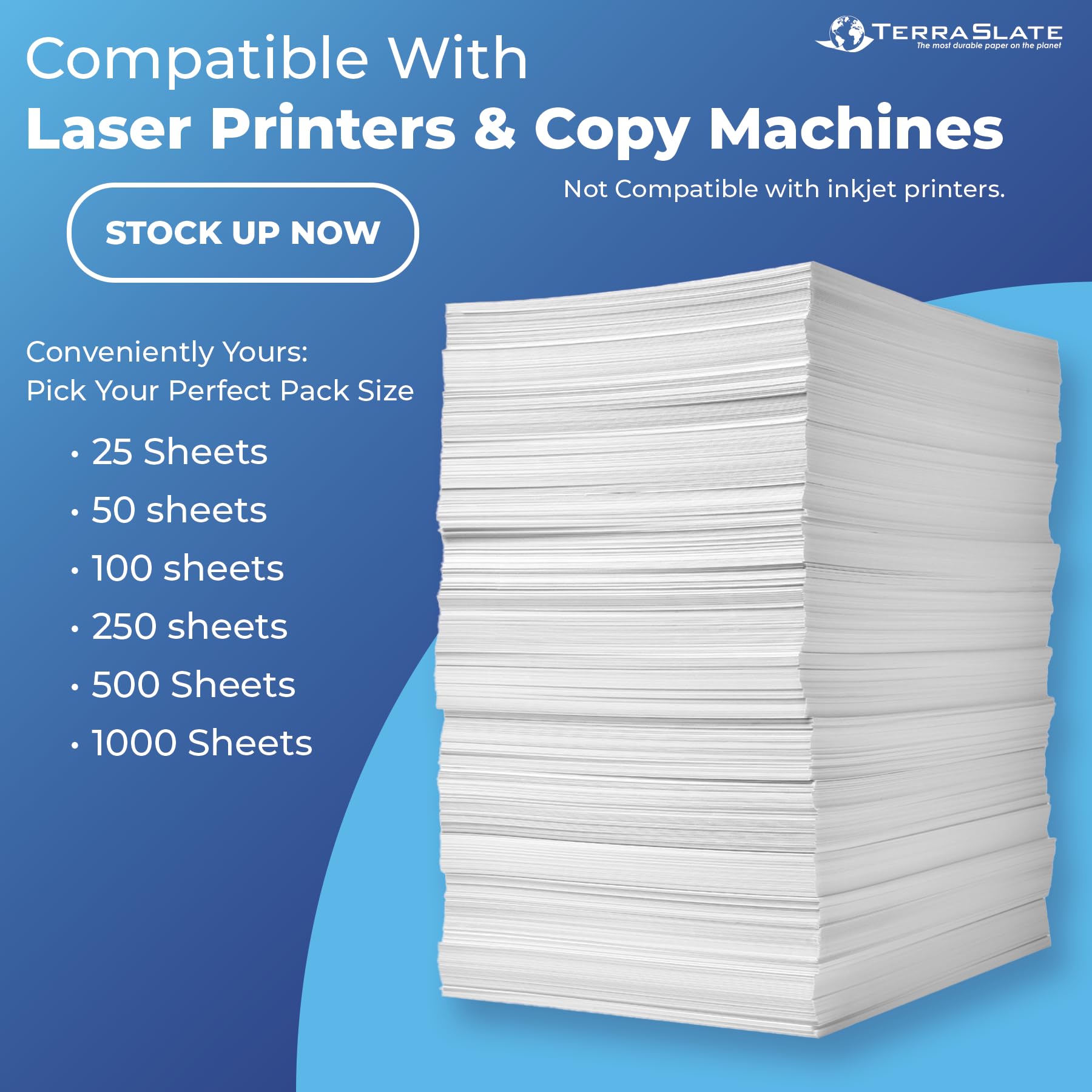 **TerraSlate Waterproof Laser Printer Paper - 8.5x11 Inches, 5 Mil Thick, 500 Sheets - Rain & Weatherproof for Outdoor Signs, Menus, Maps & More**