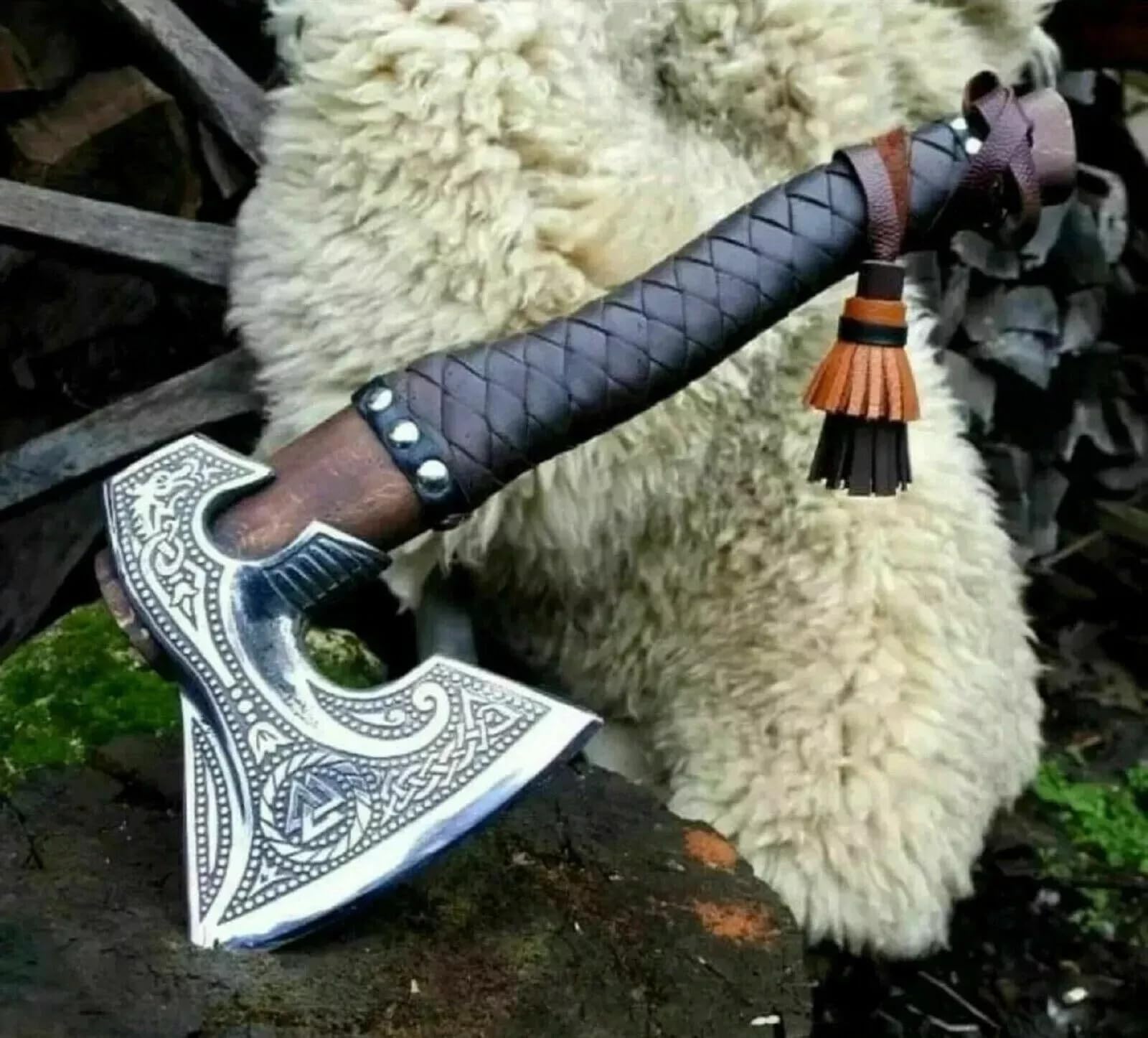 Handmade Viking Axe - High Carbon Steel Forged Tomahawk Bearded Axe for Throwing & Wood Chopping - Norse Warrior Gift for Men - Camping, Survival & Outdoor Activities - Valknut Design Woodworking Tool
