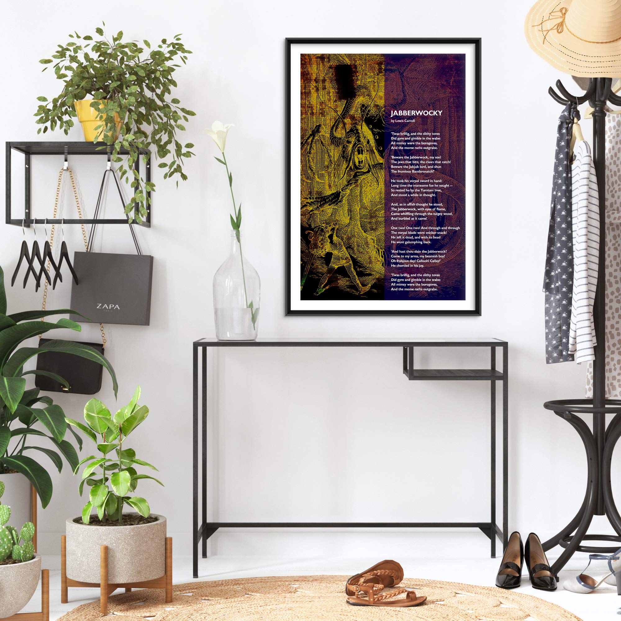 The Jabberwocky Poem Art Print - Lewis Carroll Literary Wall Decor - 18x12 Inch Monster Illustration Poster - Unique Gift for Book Lovers & Home Office Decor