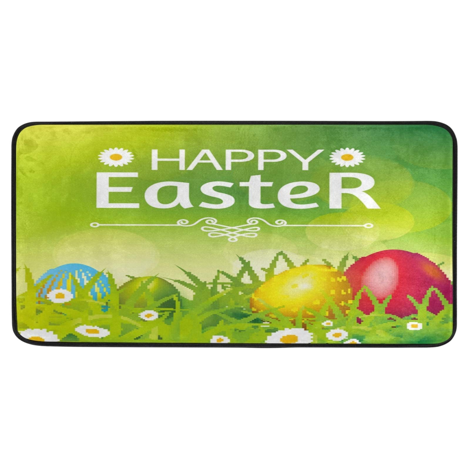 Happy Easter Colorful Eggs Non-Slip Kitchen Rug - Soft Anti-Fatigue Floor Mat for Standing Comfort - 39x20 Inch Washable Bath Rug & Home Decor Doormat - Perfect for Kitchen, Bathroom, Entryway & Easter Decorations