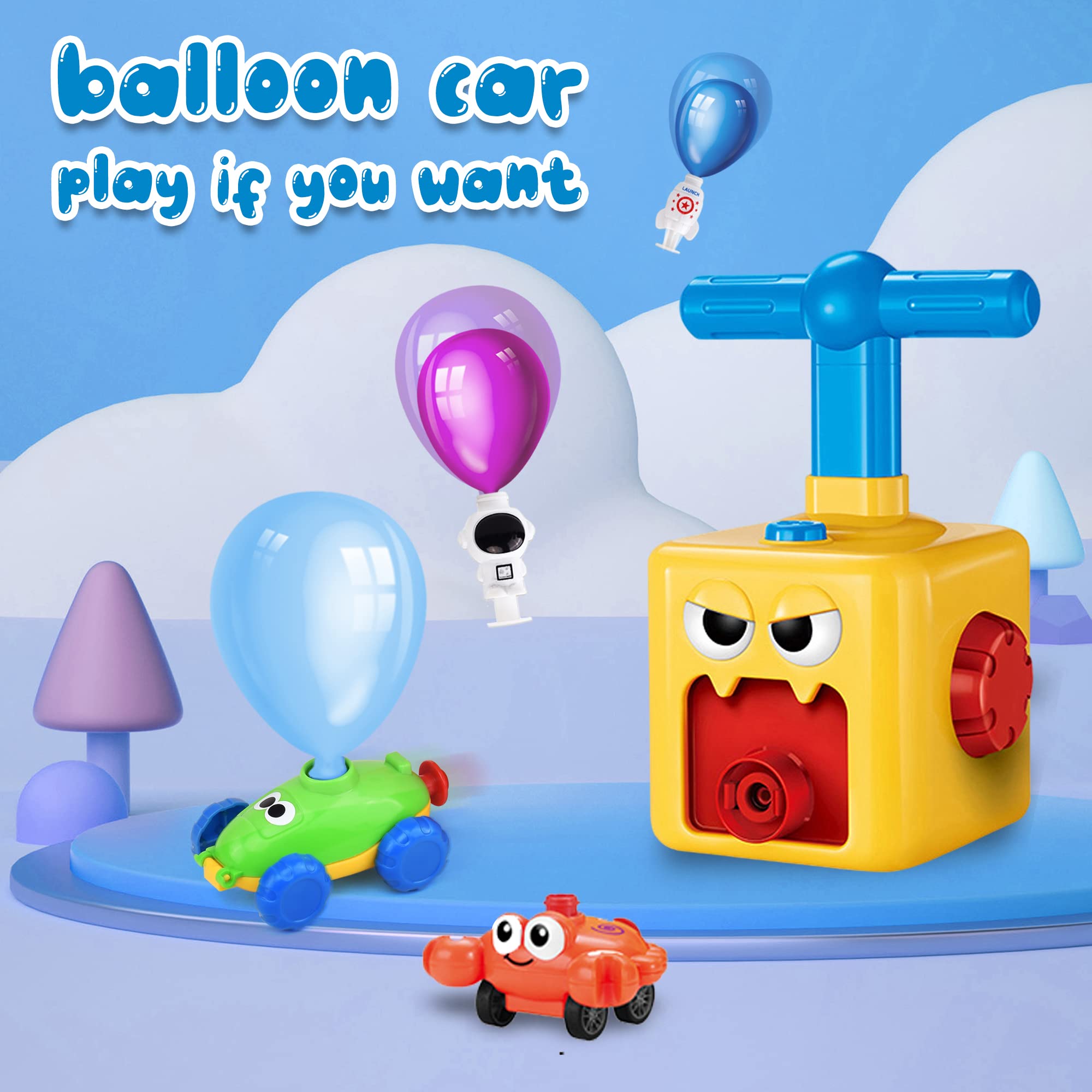 **Balloon Powered Car Toy for Kids - STEM Educational Science Kit with Air Pump, 12 Balloons & Launcher - Fun Party Supplies for Boys & Girls Ages 3-12 (Red-Yellow) - Great for Birthday Parties, Classroom Activities & Science Experiments**