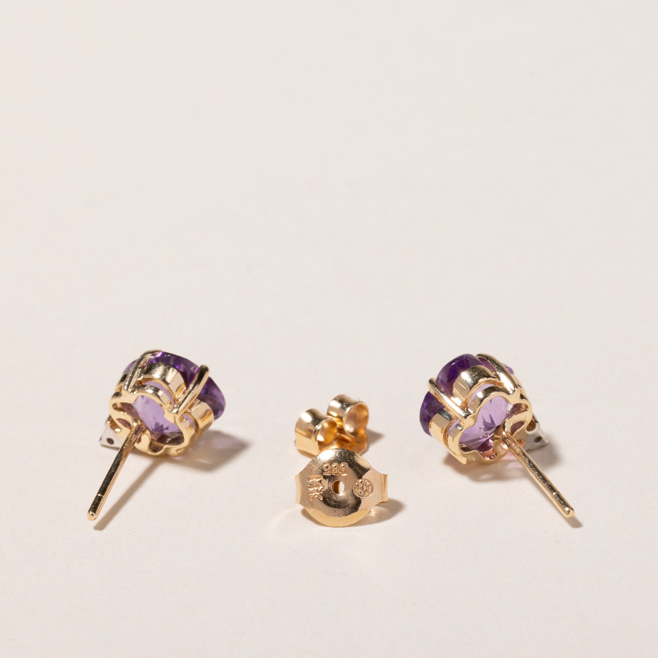 14K Yellow Gold Amethyst and Diamond Stud Earrings for Women | 2.24ctw Gemstone, 0.44ct Diamond | Elegant Gift for Birthday, Anniversary & Special Occasions