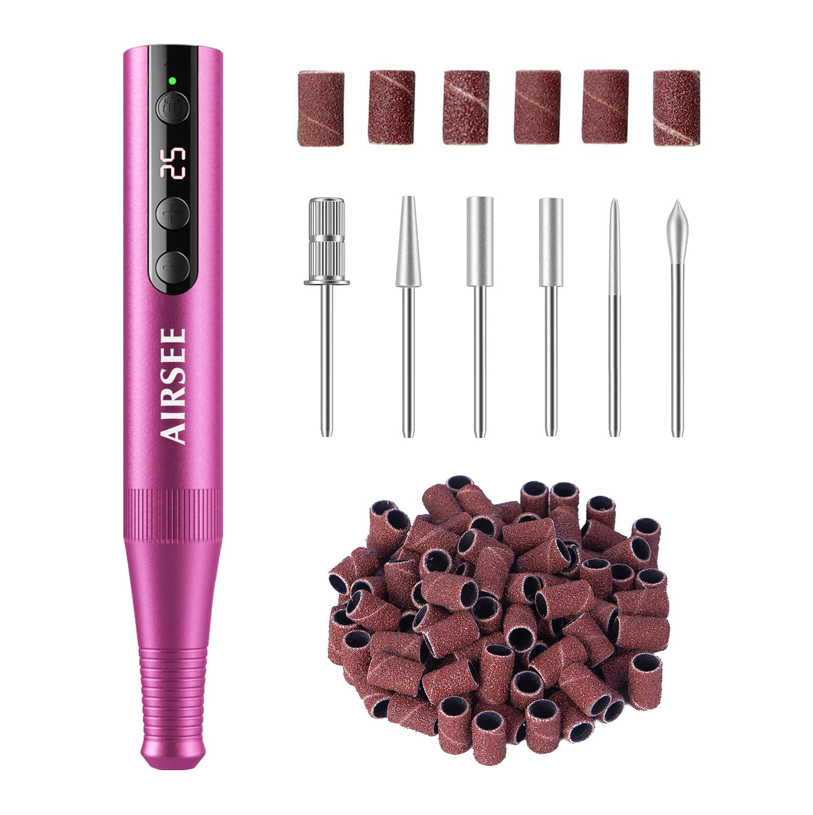 **AIRSEE Cordless Electric Nail Drill for Professionals - Rechargeable Nail File & Efile Dremel Set for Manicure, Pedicure, Acrylic & Gel Polish - Perfect for Home DIY & Salon Use - Pink**    *(Ideal for At-Home Nail Care, Salon Professionals & Nail Art Enthusiasts)*