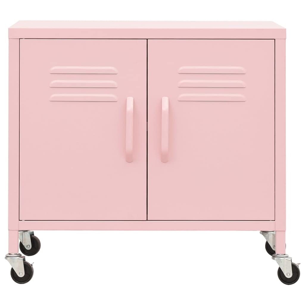 Pink Steel Storage Cabinet with Double Doors & Wheels - 23.6
