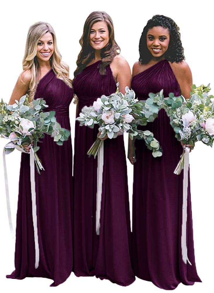 Marrydressy Women's One Shoulder Ruched Chiffon Bridesmaid Dress - Long Formal Evening Gown for Wedding Party, Prom & Special Occasions