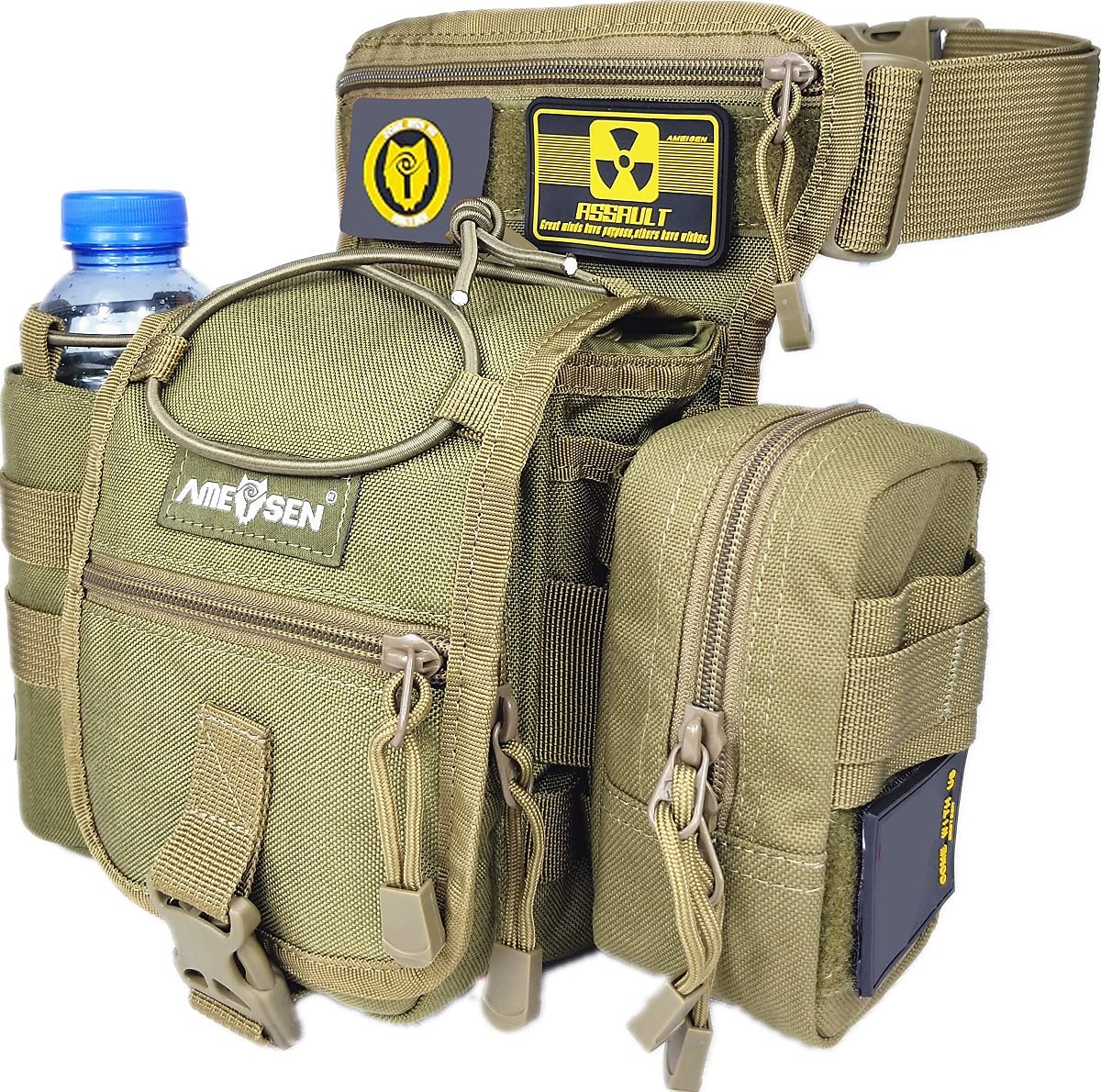 Waterproof Military Tactical Drop Leg Pouch Bag - Tactical Thigh Waist Pack for Metal Detecting, Outdoor Cycling, Hiking & Camping - Includes Water Bottle Holder - Durable Molle-Compatible Fanny Pack for Adventure Sports & Survival Gear Storage