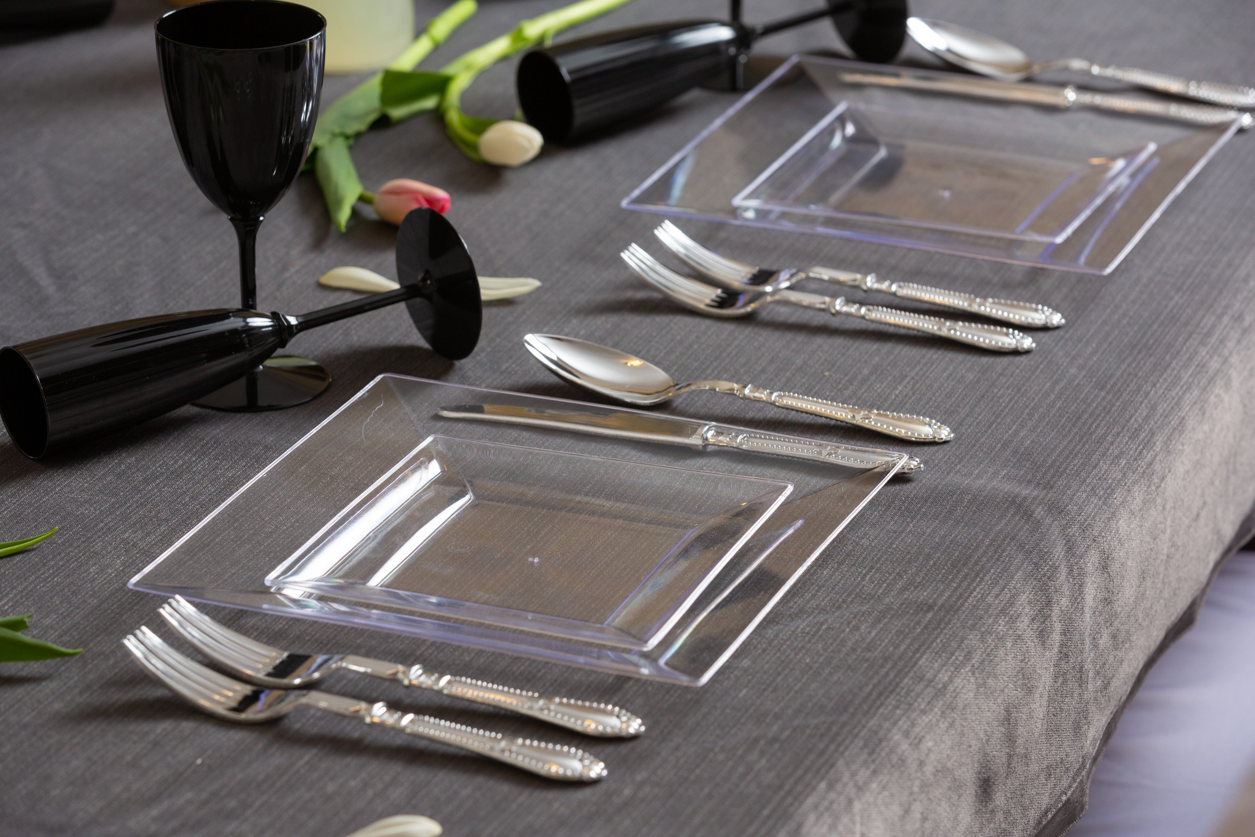 10-Pack Clear Square Plastic Plates - Durable BPA-Free Disposable Dinnerware for Parties, Picnics & Events - Carre