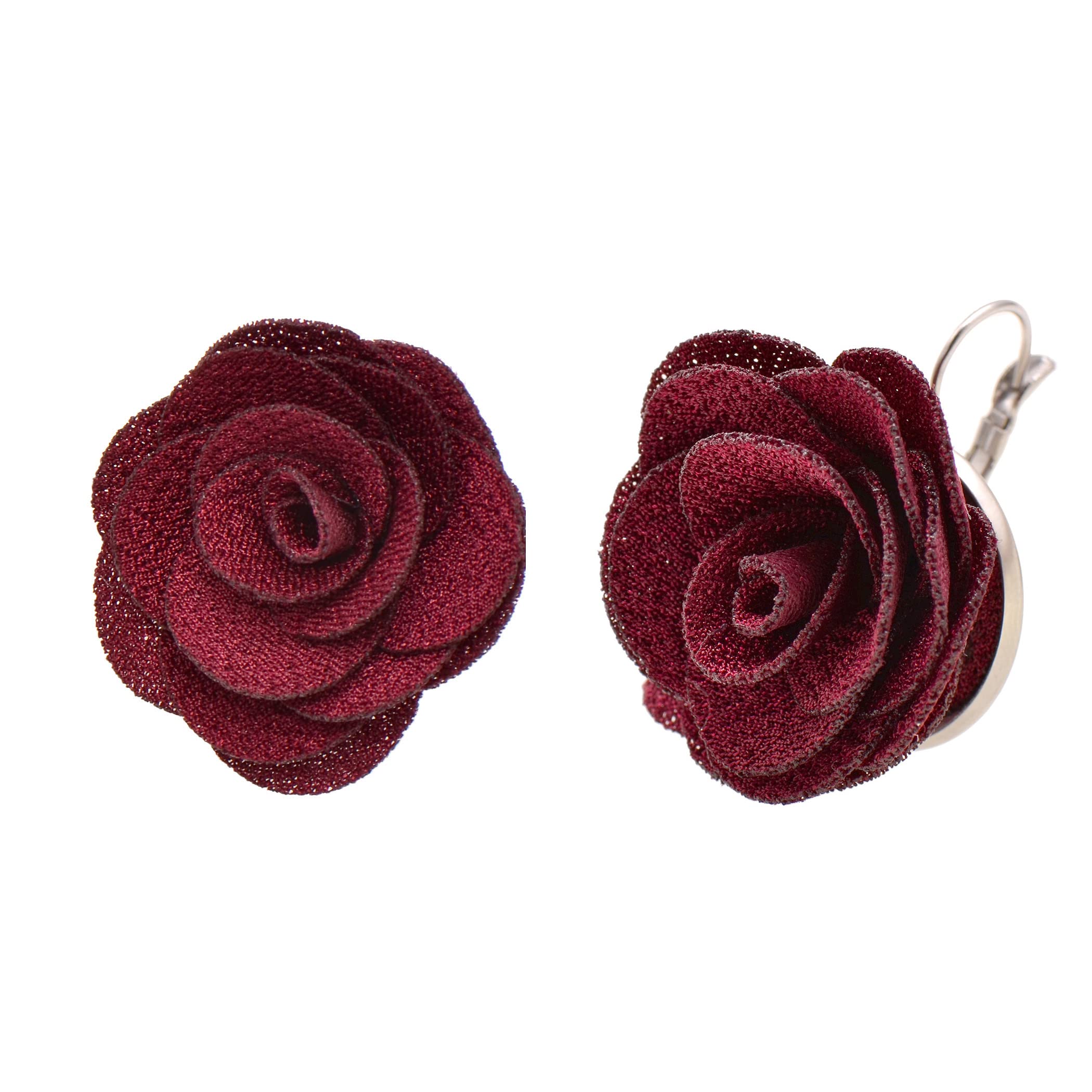 Joseph Brother Big Rose Flower Earrings for Women - Wine Red Leverback Dangle Earrings | Elegant Floral Jewelry for Parties, Weddings & Date Nights