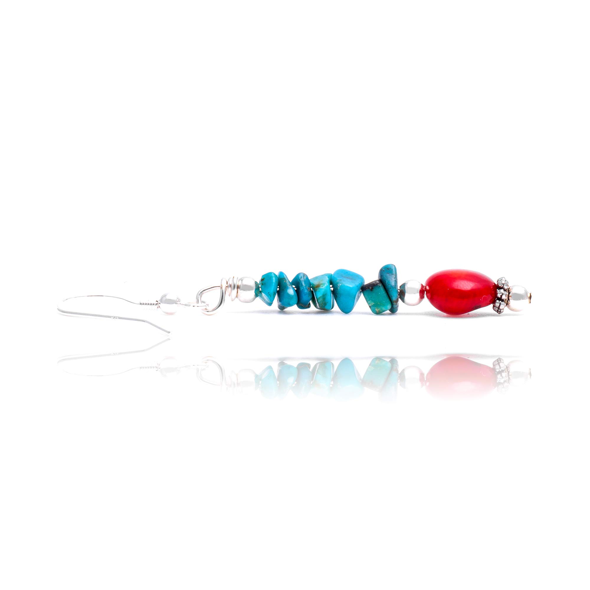Authentic Navajo .925 Sterling Silver Earrings with Natural Turquoise & Coral - Native American Handmade Jewelry for Women - Perfect for Festivals, Weddings & Boho Fashion
