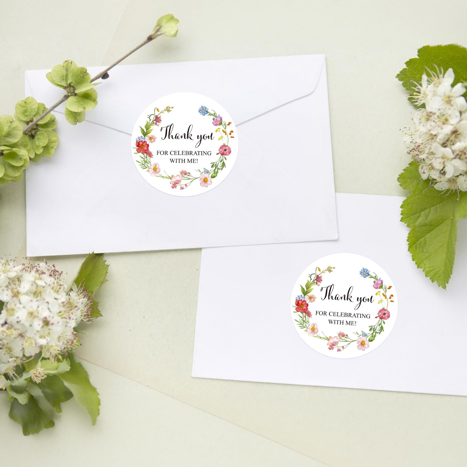 Anwyll Wildflower Thank You Party Favors Stickers - 60Pcs 2 Inch Self-Adhesive Thank You Stickers for Wedding, Birthday & Baby Shower - Perfect for Celebration Gifts, Invitations & DIY Crafts