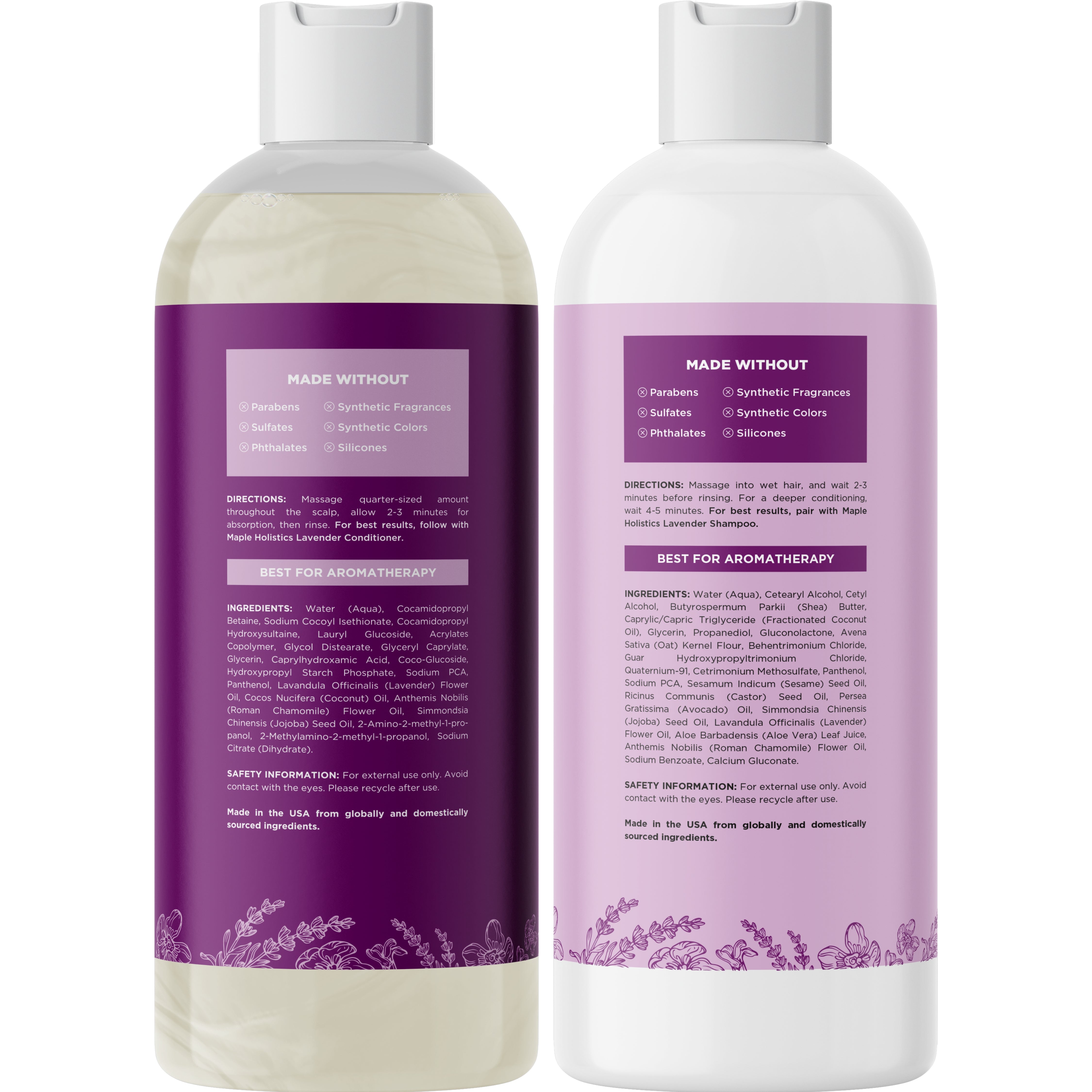 Organic Lavender Shampoo and Conditioner Set for Dry Hair - Sulfate Free, Hydrating & Soothing Hair Care Duo - Perfect for Relaxing Bath & Stress Relief