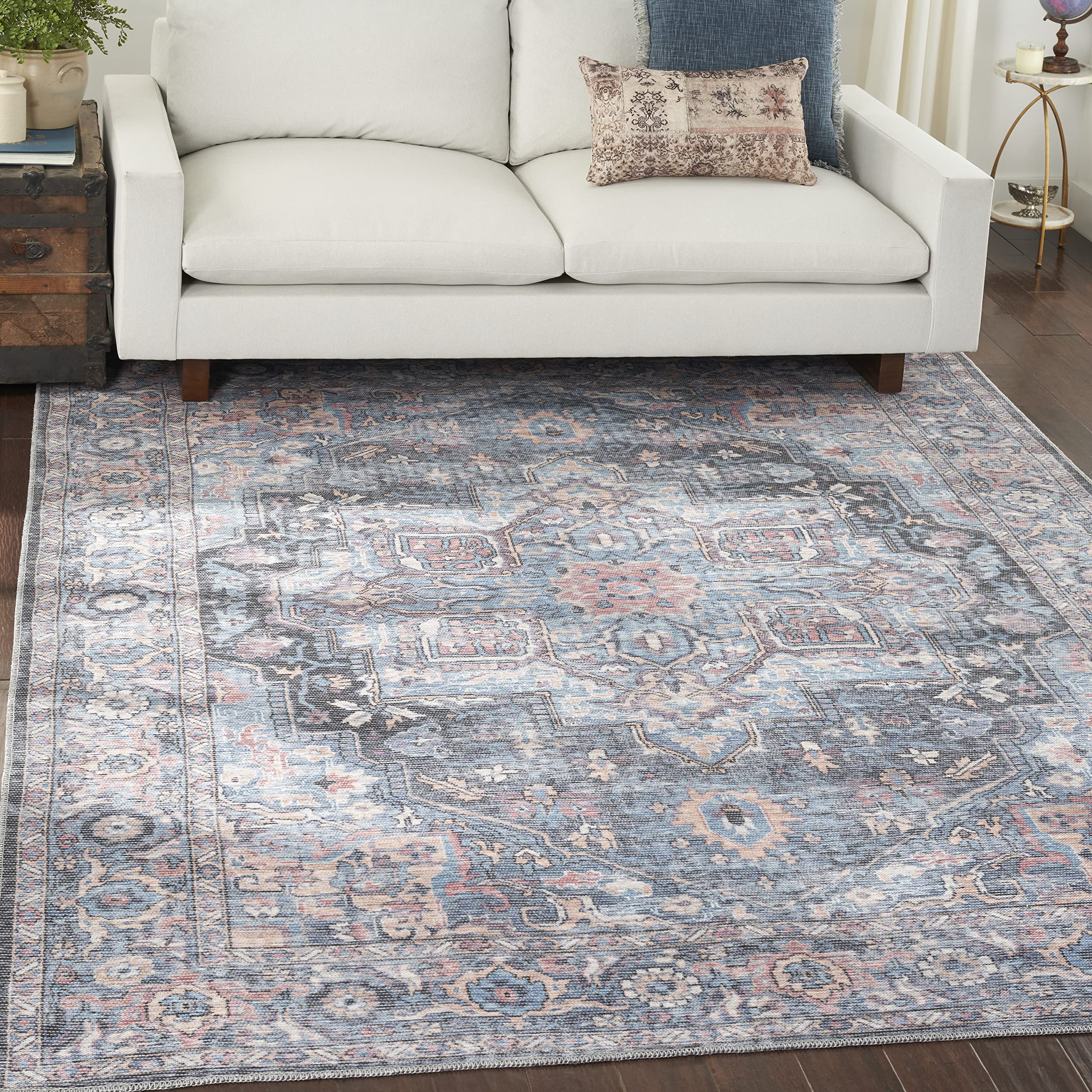 Nicole Curtis Machine Washable Bohemian Light Blue Multi 9'2