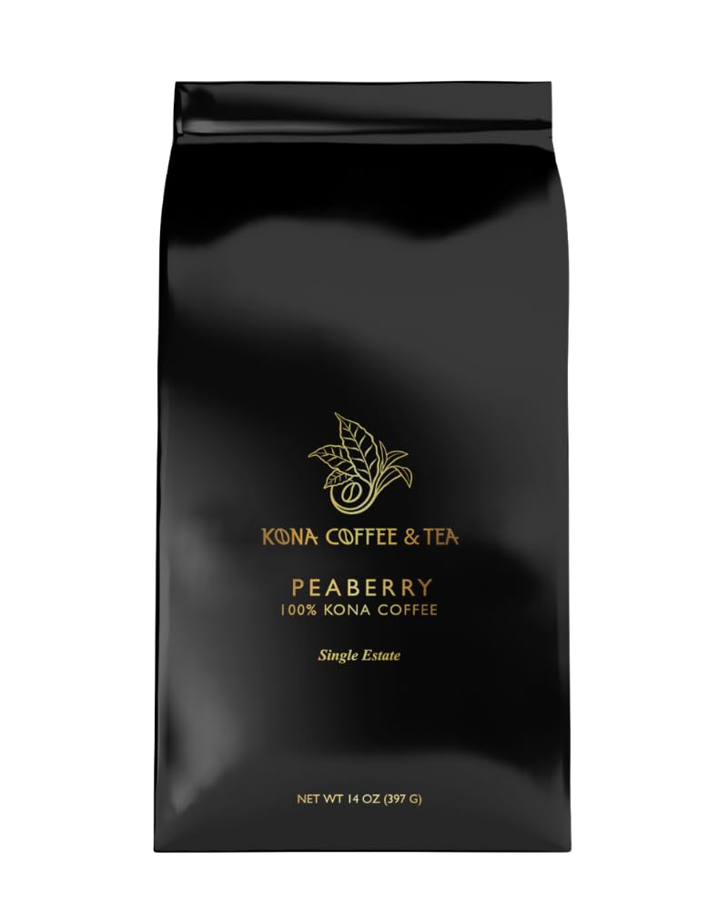 Premium Peaberry 100% Kona Coffee Beans - Medium Dark Roast - 14oz Whole Bean Coffee Bag - Perfect for Home Brewing, Office & Gifts