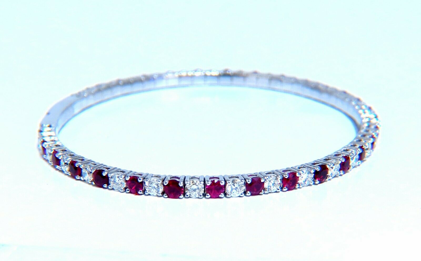 5.25ct Vivid Red Natural Ruby & Diamond Tennis Bracelet - 14K Gold Flexible Bangle for Women, Perfect for Weddings, Anniversaries & Special Occasions