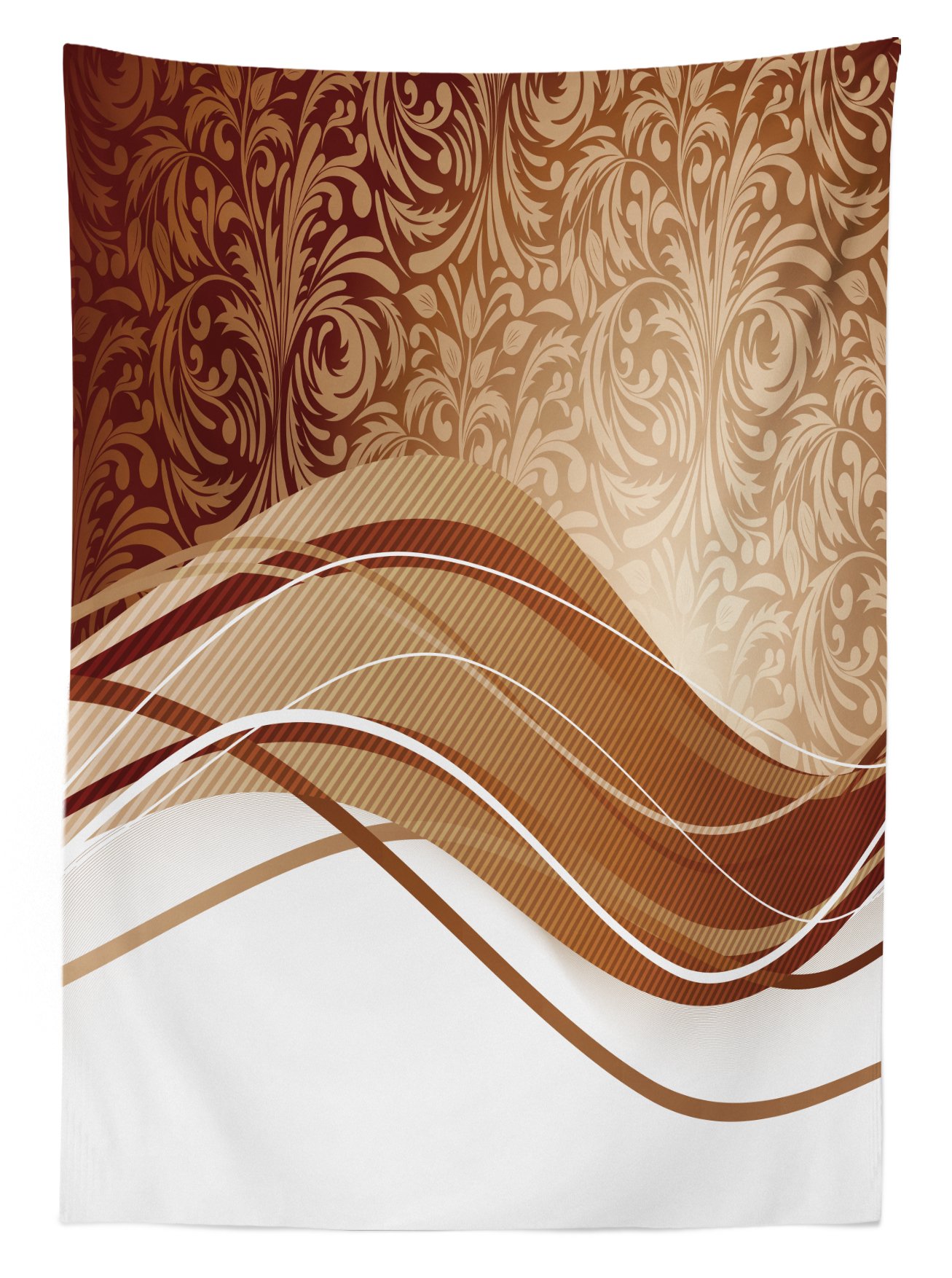 Ambesonne Chocolate Brown Outdoor Tablecloth - Medieval Foliage Motif with Curved Stripes - 58