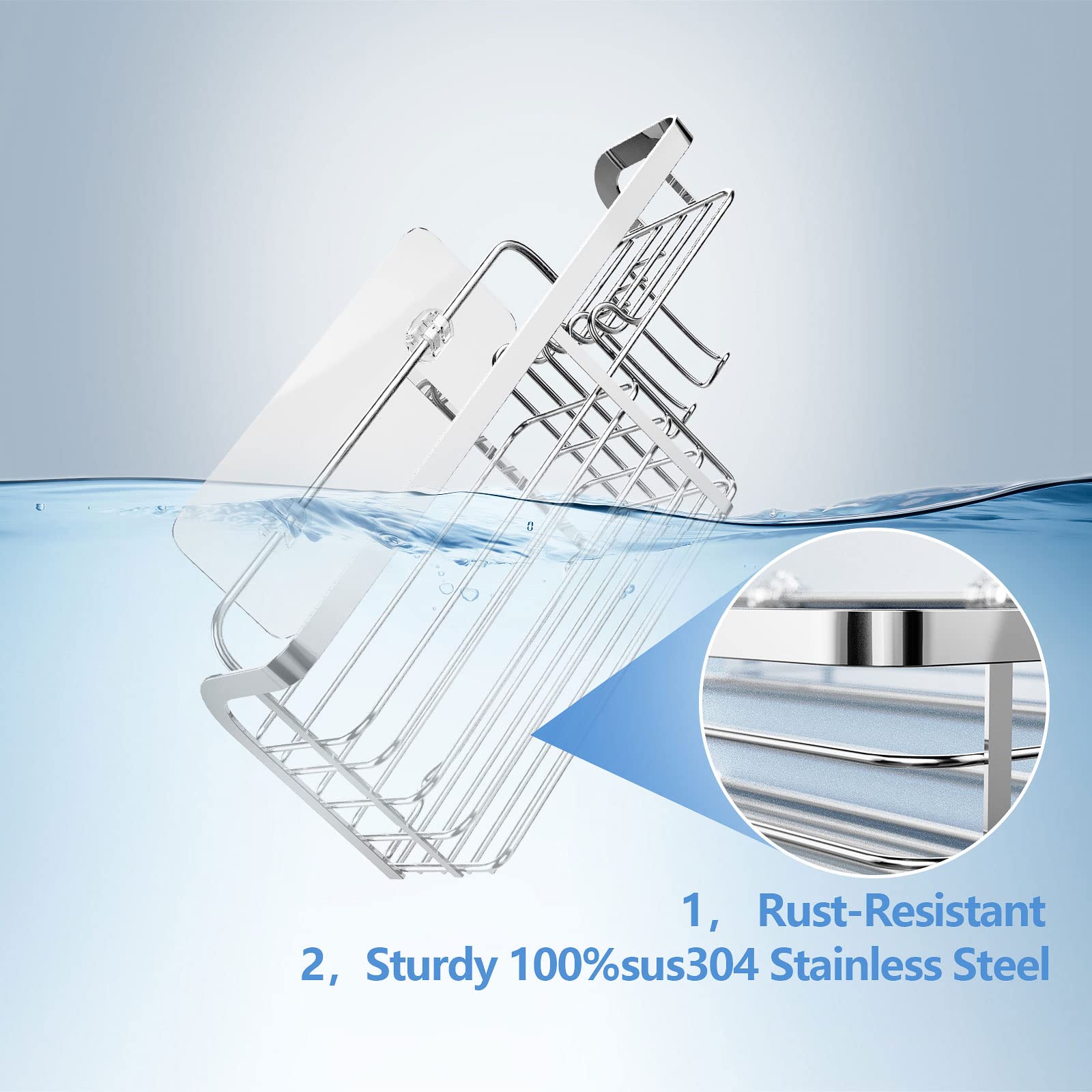 Stainless Steel Shower Caddy 2-Pack - No Drill Adhesive Bathroom Organizer Shelf for Shampoo, Conditioner & Toiletries - Silver Shower Storage Rack - Perfect for Small Bathrooms & Apartment Showers