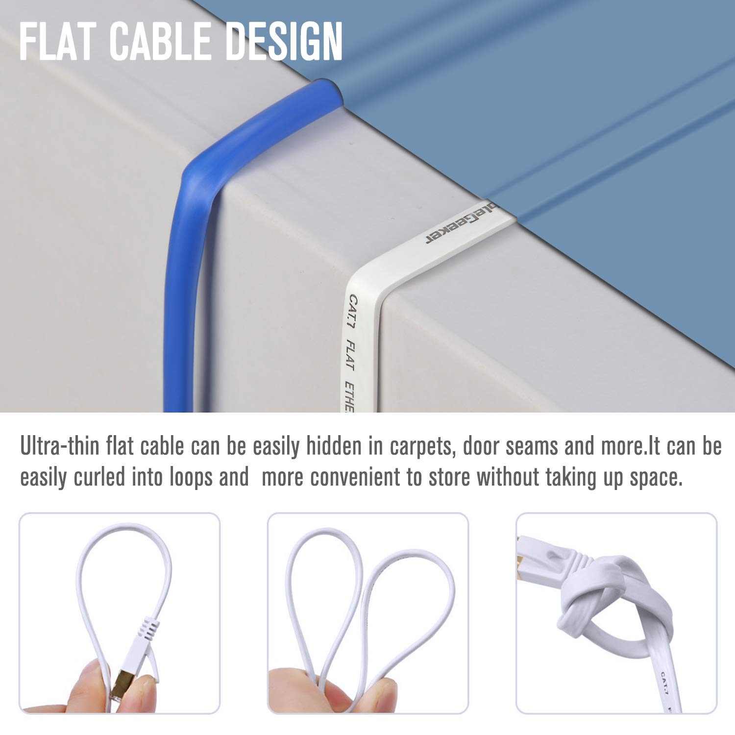 Premium Cat 7 Shielded Ethernet Cable 100ft White - High-Speed 10Gbps Network Cable, Backward Compatible with Cat5e/Cat6 - Flat Design for Home/Office Use - Perfect for Gaming, Streaming, Smart Home & Office Networking (Includes Cable Clips & Straps)
