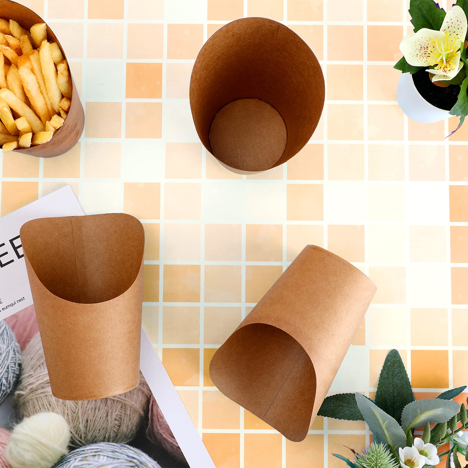 14 oz Disposable Kraft Paper French Fries Holder - 200 Pack Brown Food Cones for Waffles, Popcorn, Ice Cream & Party Snacks | Perfect for Weddings, Birthday Parties & Takeout Restaurants