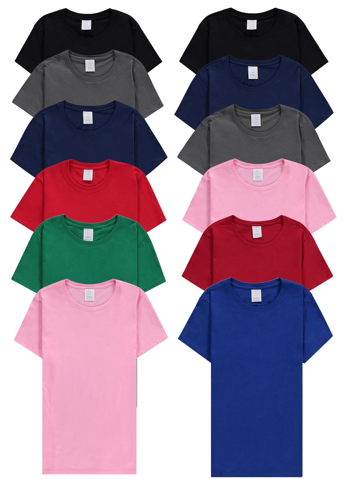 BILLIONHATS 12 Pack Women's Cotton T-Shirts - Bulk Assorted Colors Crew Neck Short Sleeve Tees for Casual Wear, Workout & Everyday Outfits
