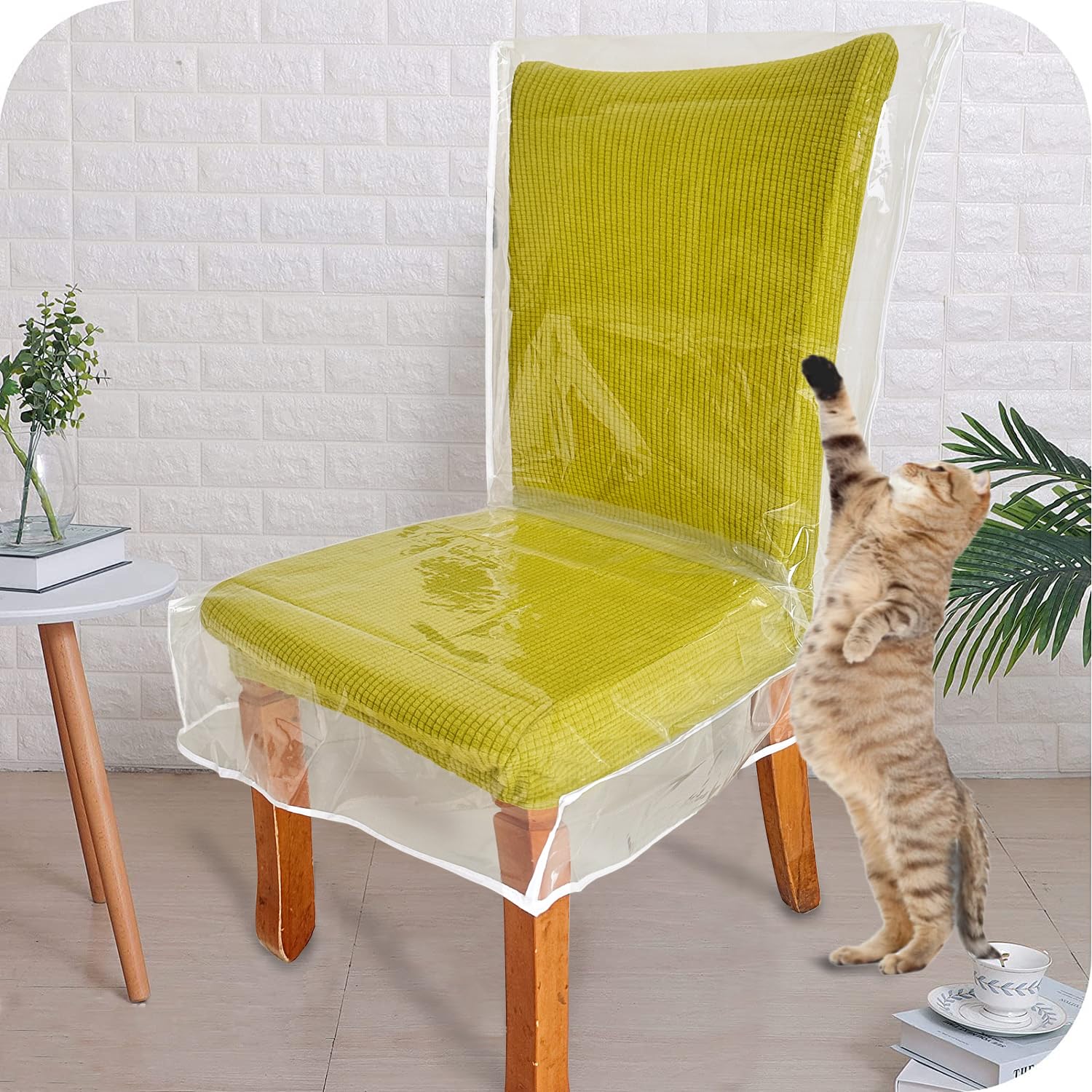 JOMMIE CHEN Clear Plastic Chair Covers - 4 Pack Waterproof PE Material Dining Chair Protectors for Liquids, Dust & Pet Scratches - Durable, Washable Seat Covers for Kitchen, Restaurant & Home Use