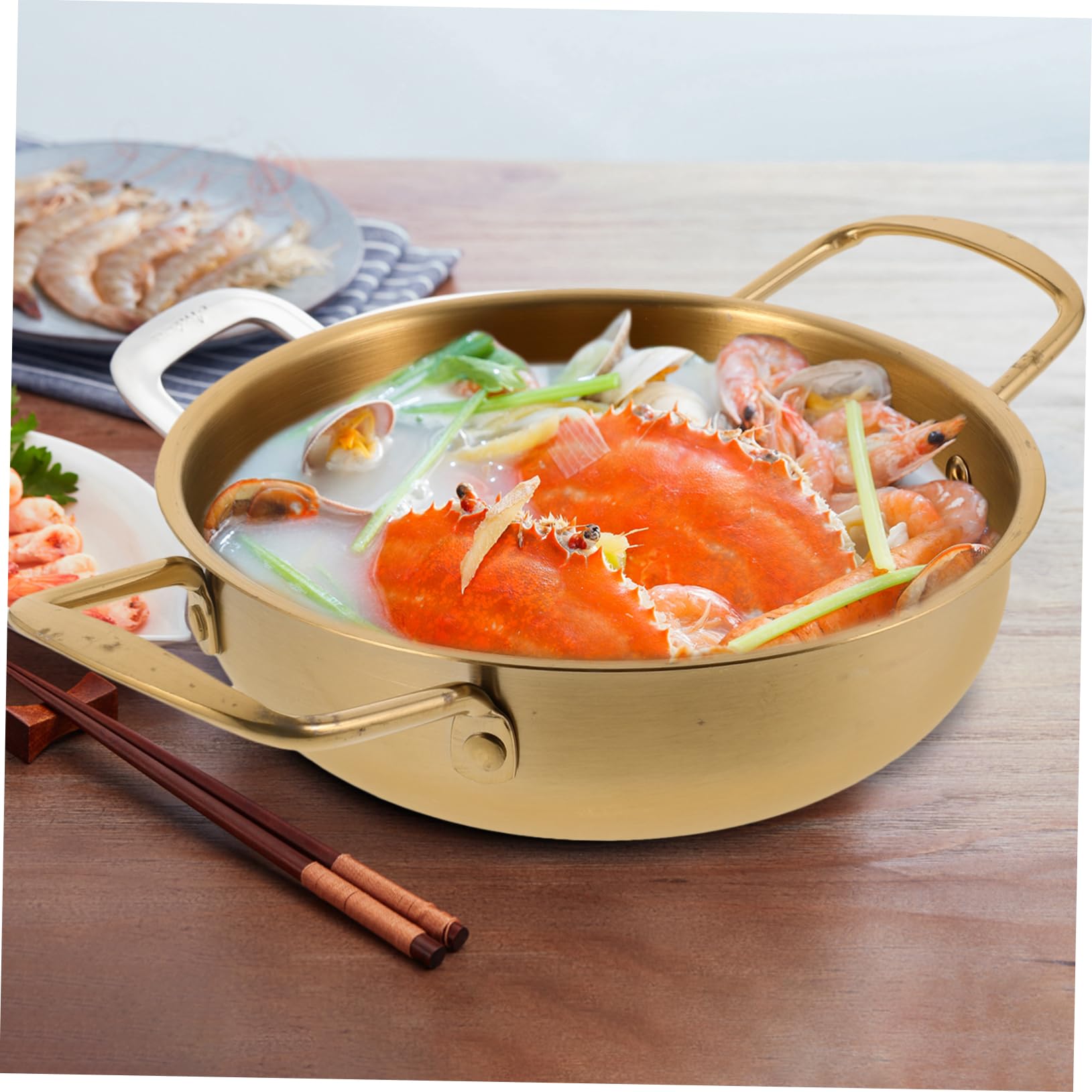 Stainless Steel Korean Noodle Soup Pot - 1PC Thickened Stockpot for Ramen, Shabu Shabu & Stir Fry | Cast Iron Paella Pan for Home & Travel Cooking | Durable Kitchen Cookware for Asian Dishes
