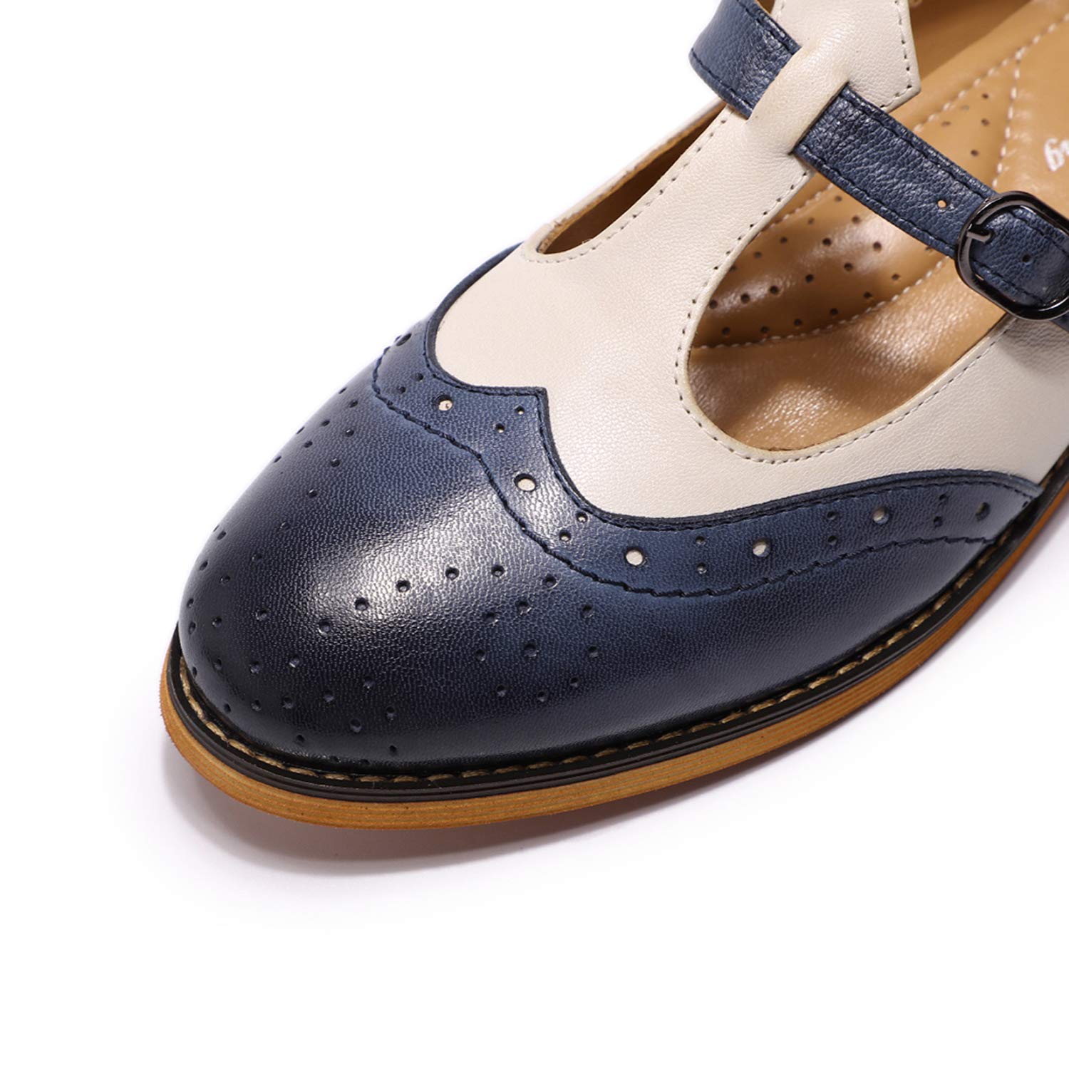 Women's Leather Wingtip Oxford Mary Jane Loafers - Casual T-Strap Flat Shoes for Ladies | Comfortable & Stylish for Work, Office & Everyday Wear