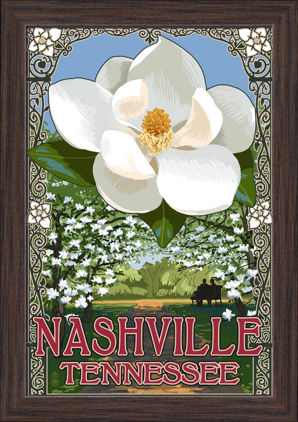 Nashville Tennessee Magnolia Fine Art Print - 12x18 Giclee on Recycled Wood Frame in Espresso Brown - Perfect for Living Room, Bedroom & Office Wall Decor