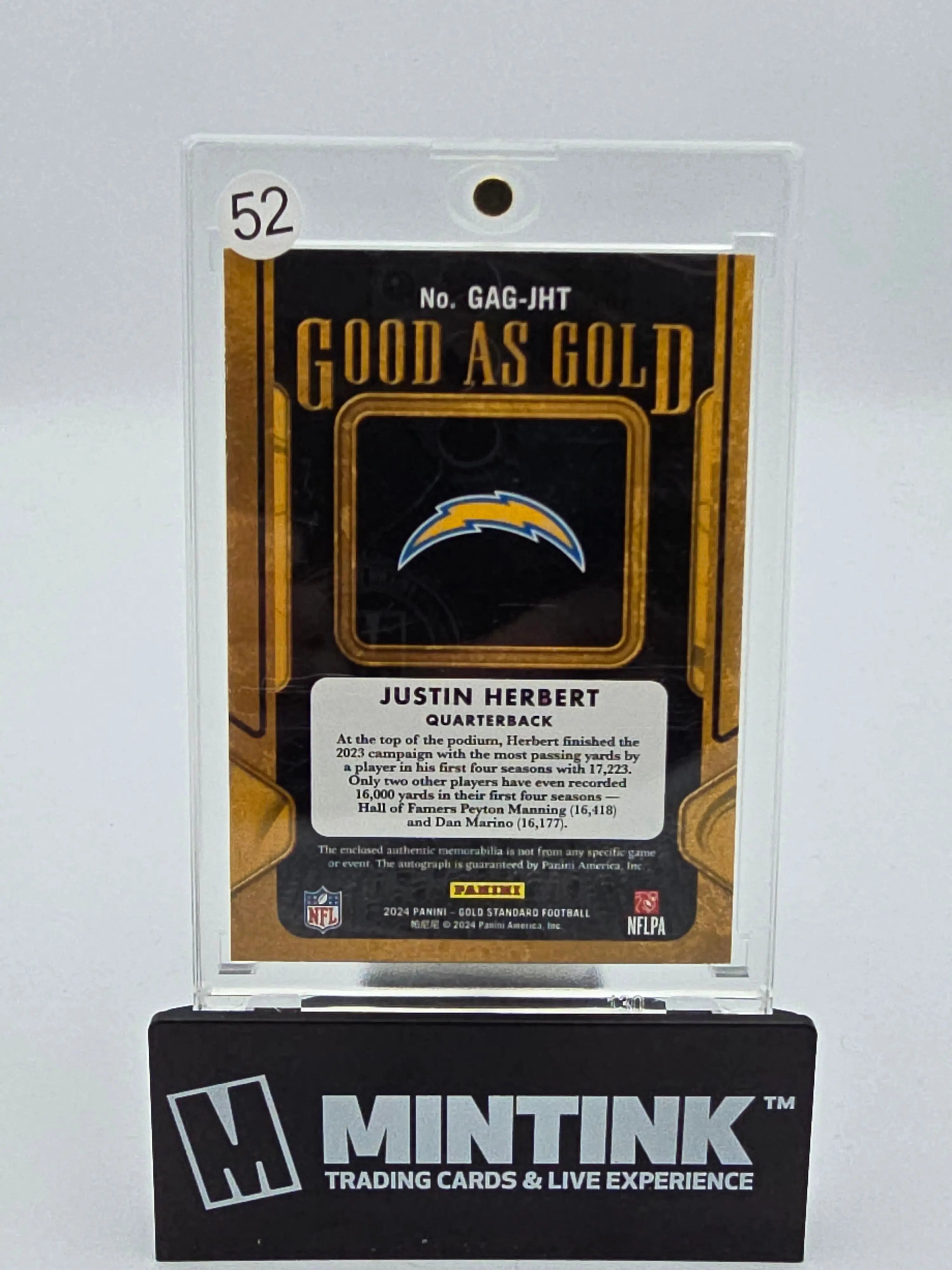 2024 Panini Gold Standard Football Justin Herbert Good As Gold Patch Autograph /24 - Rare Collectible for NFL Fans & Sports Memorabilia Enthusiasts - Perfect for Display, Investment, and Gifting