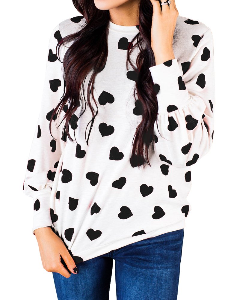 Ivay Women's Valentine's Day Shirt - Love Heart Printed Cute Crewneck Long Sleeve Graphic Tee for Date Night, Gift Giving & Romantic Occasions
