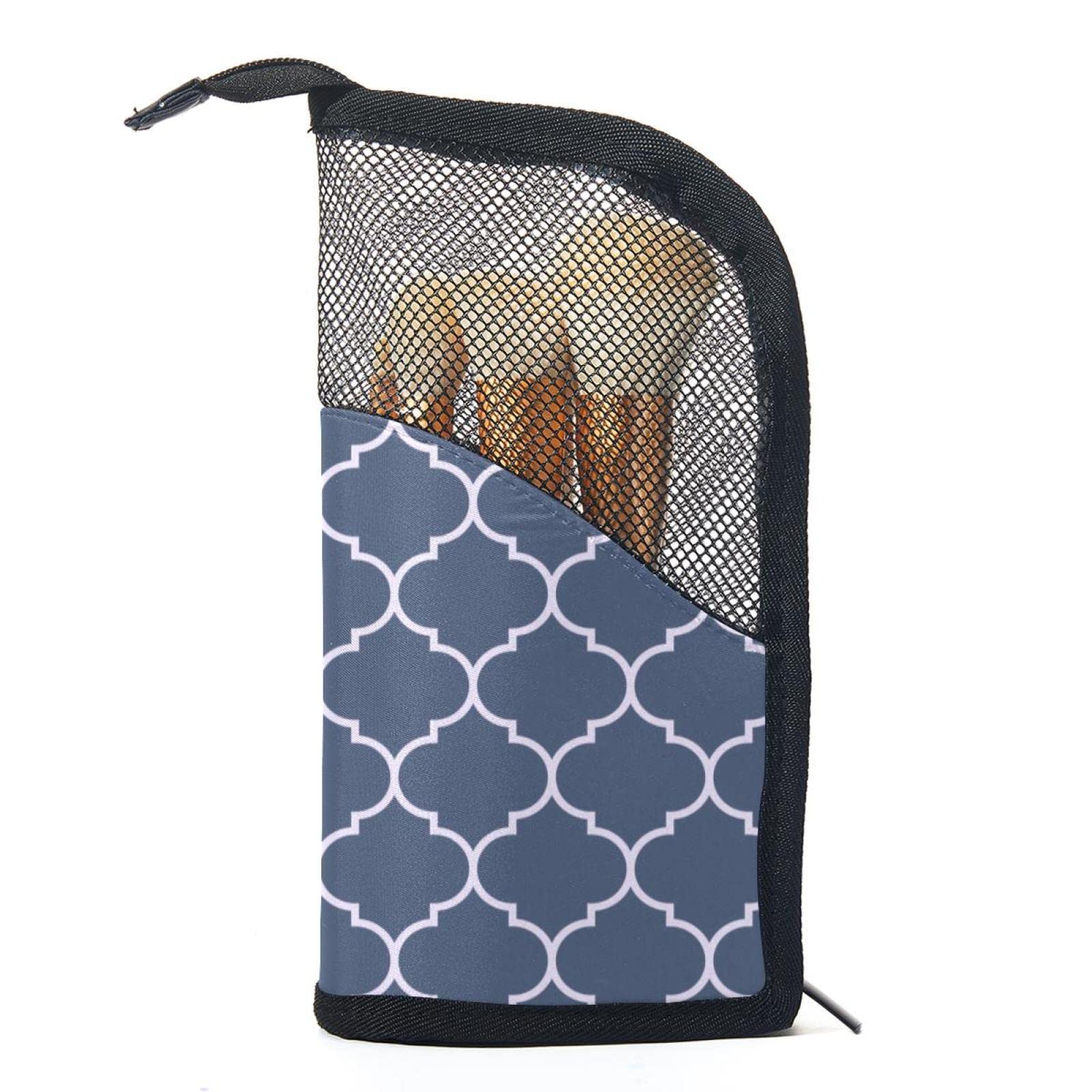 12-Piece Makeup Brush Organizer Bag - Black & White Lantern Design Portable Cosmetic Brush Holder Case for Travel & Home Storage
