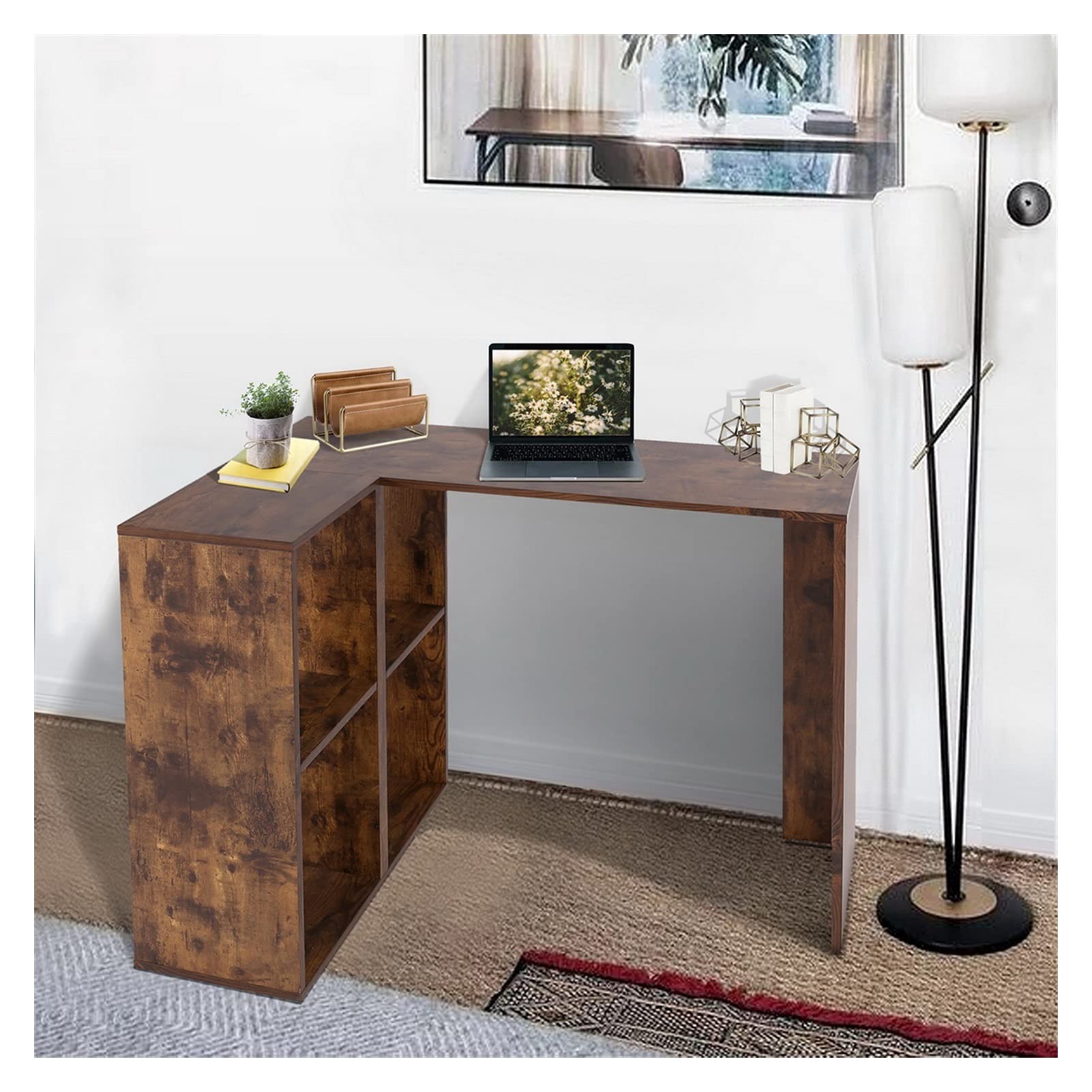 WHNB L-Shaped Corner Desk - Reversible Computer Desk with Shelf for Home Office, Study & Writing | Modern Laptop Table with 4 Open Shelves | Perfect for Small Spaces, Gaming Setup & Remote Work (Teens & Adults)