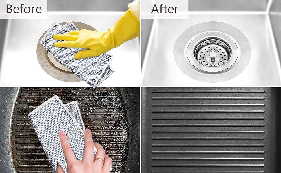 3-Pack Stainless Steel Dish Scrubbers - Non-Scratch Kitchen Scrub Rags for Dishes, Sinks & Counters - Reusable Wet/Dry Cleaning